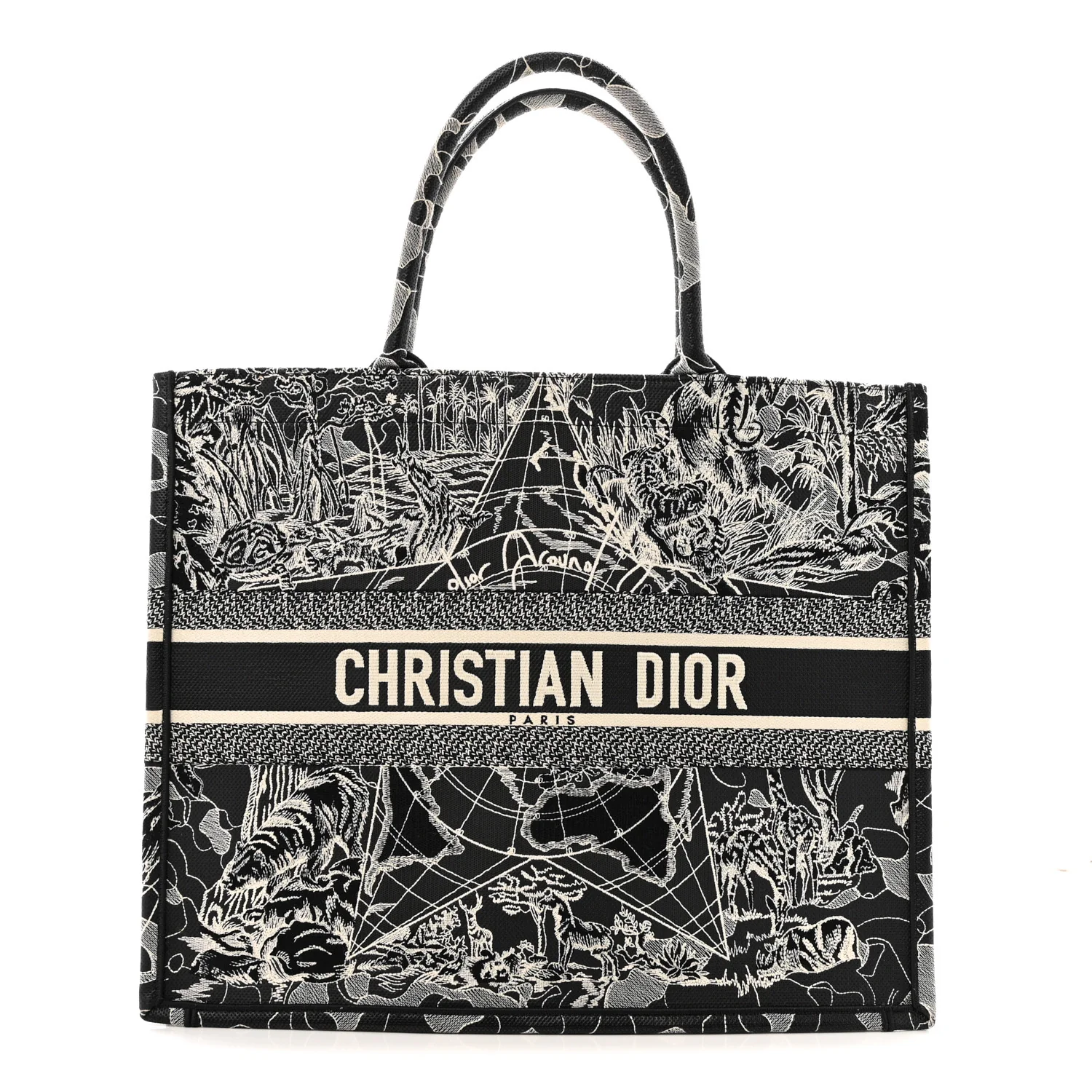 Canvas Embroidered Large Around The World Book Tote Black White