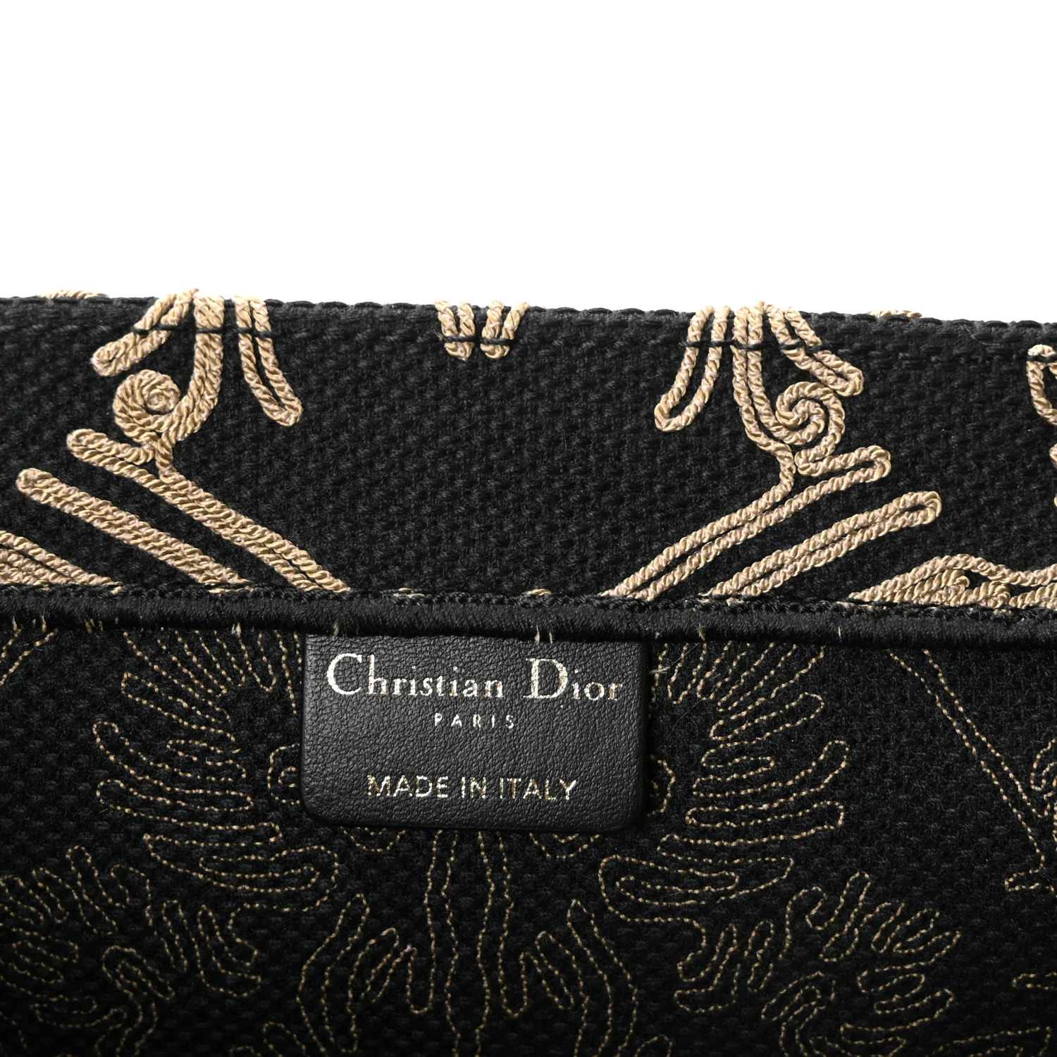 Canvas Embroidered Large Ornamental Cornely Effect Book Tote Black Beige - Image 11