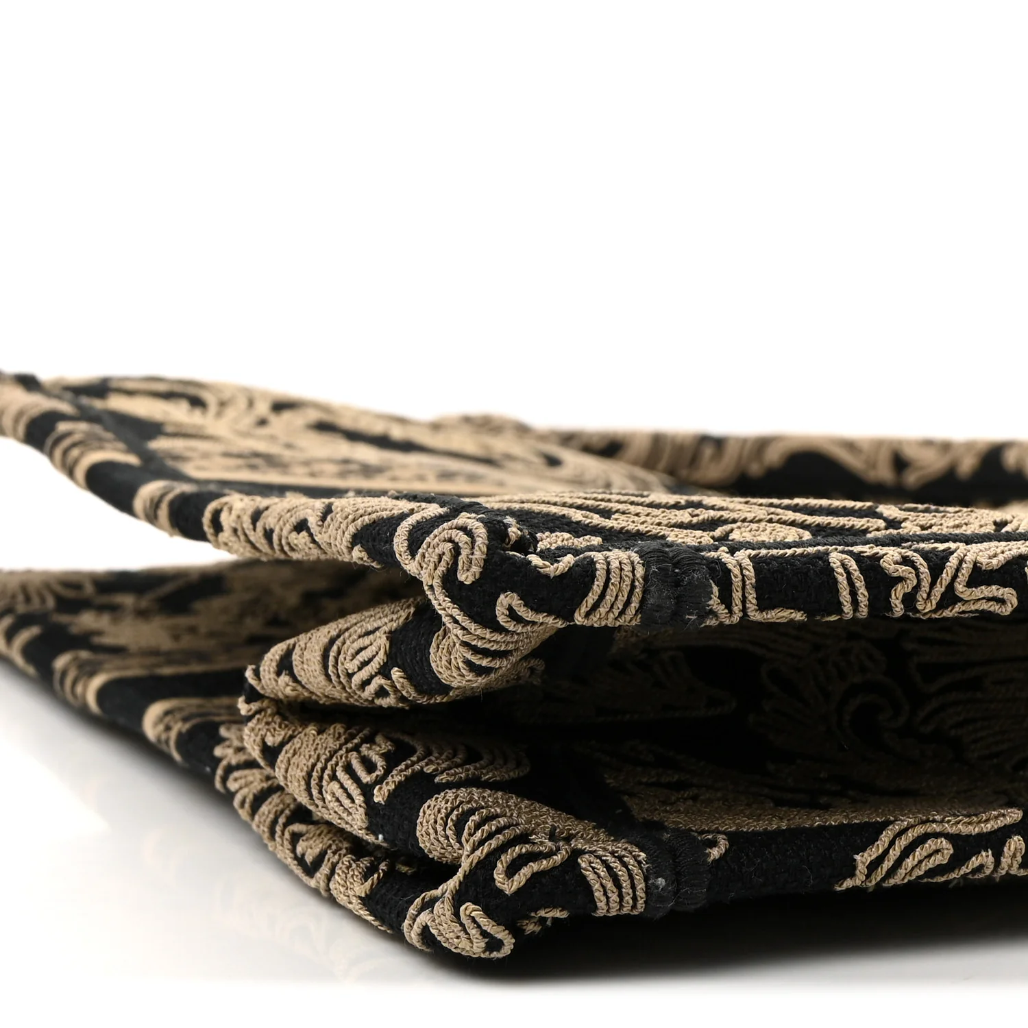 Canvas Embroidered Large Ornamental Cornely Effect Book Tote Black Beige - Image 17