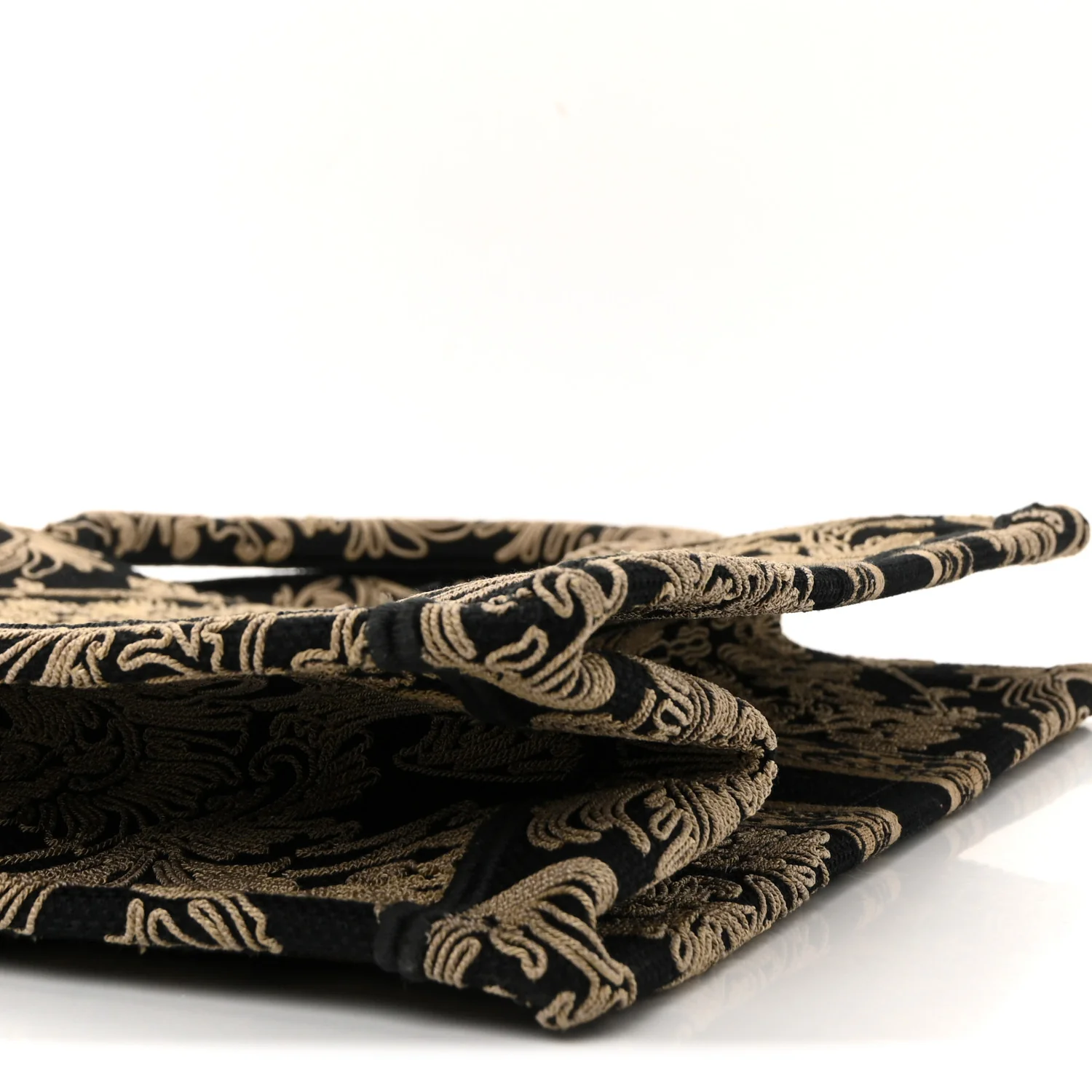 Canvas Embroidered Large Ornamental Cornely Effect Book Tote Black Beige - Image 18