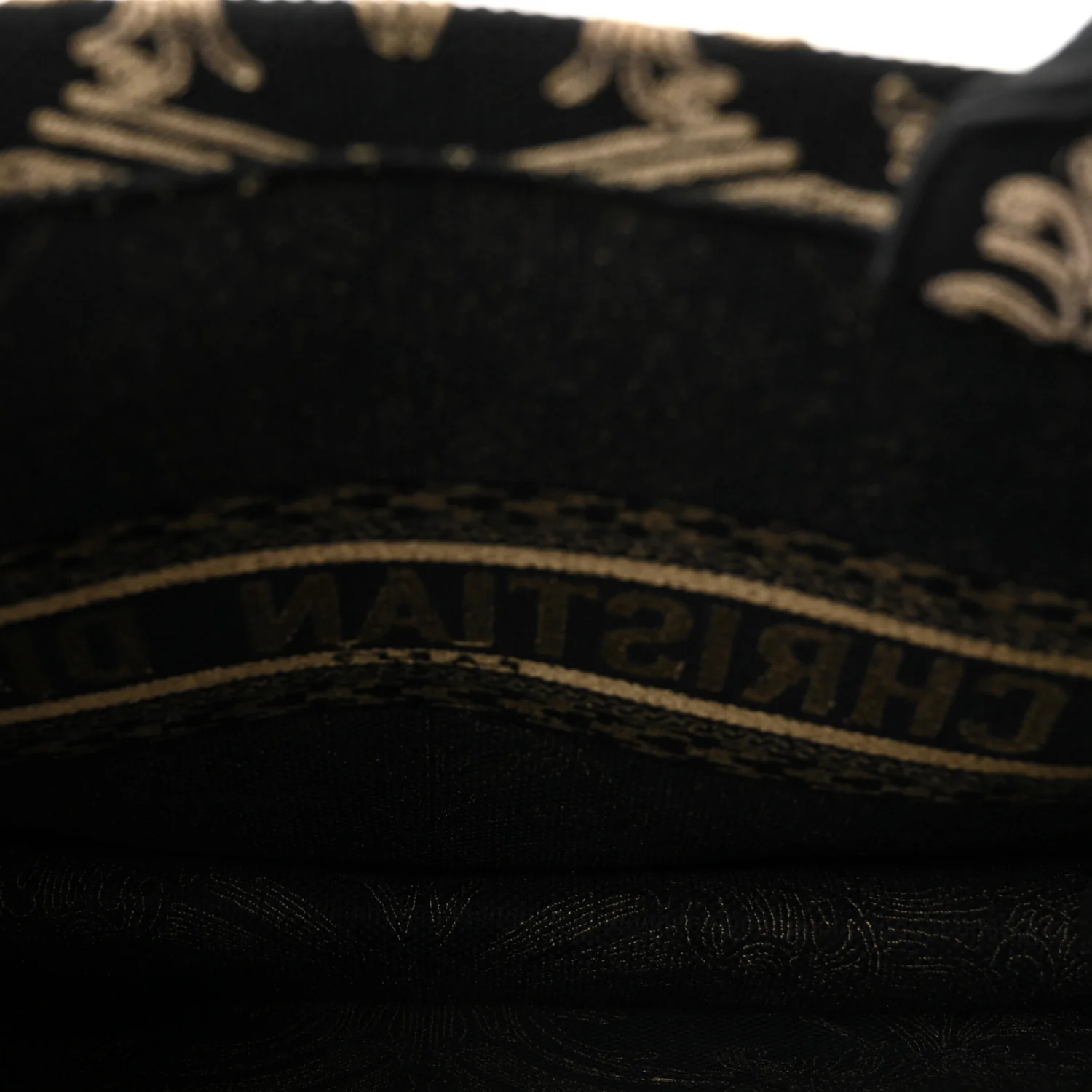 Canvas Embroidered Large Ornamental Cornely Effect Book Tote Black Beige - Image 8