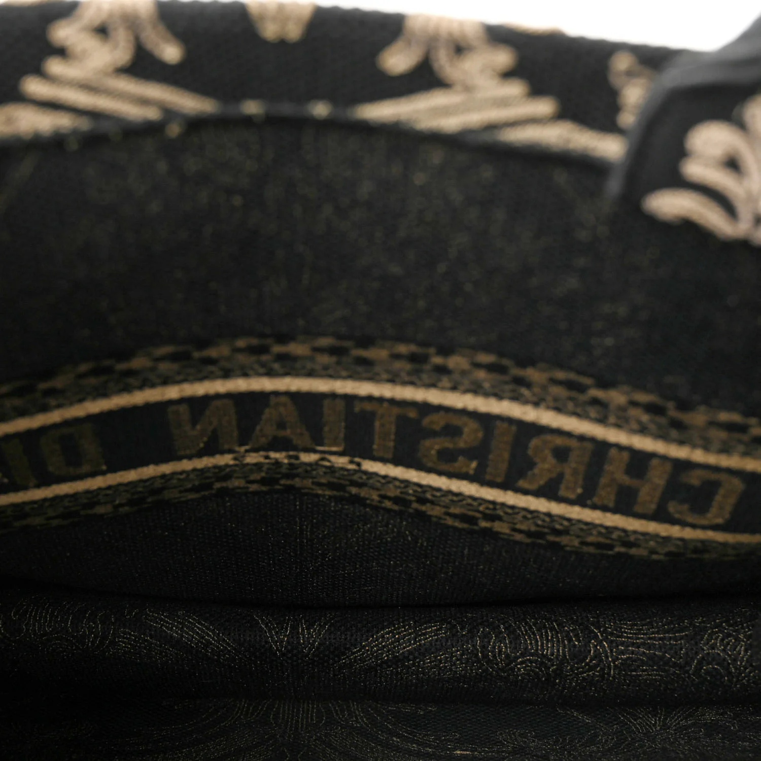 Canvas Embroidered Large Ornamental Cornely Effect Book Tote Black Beige - Image 9