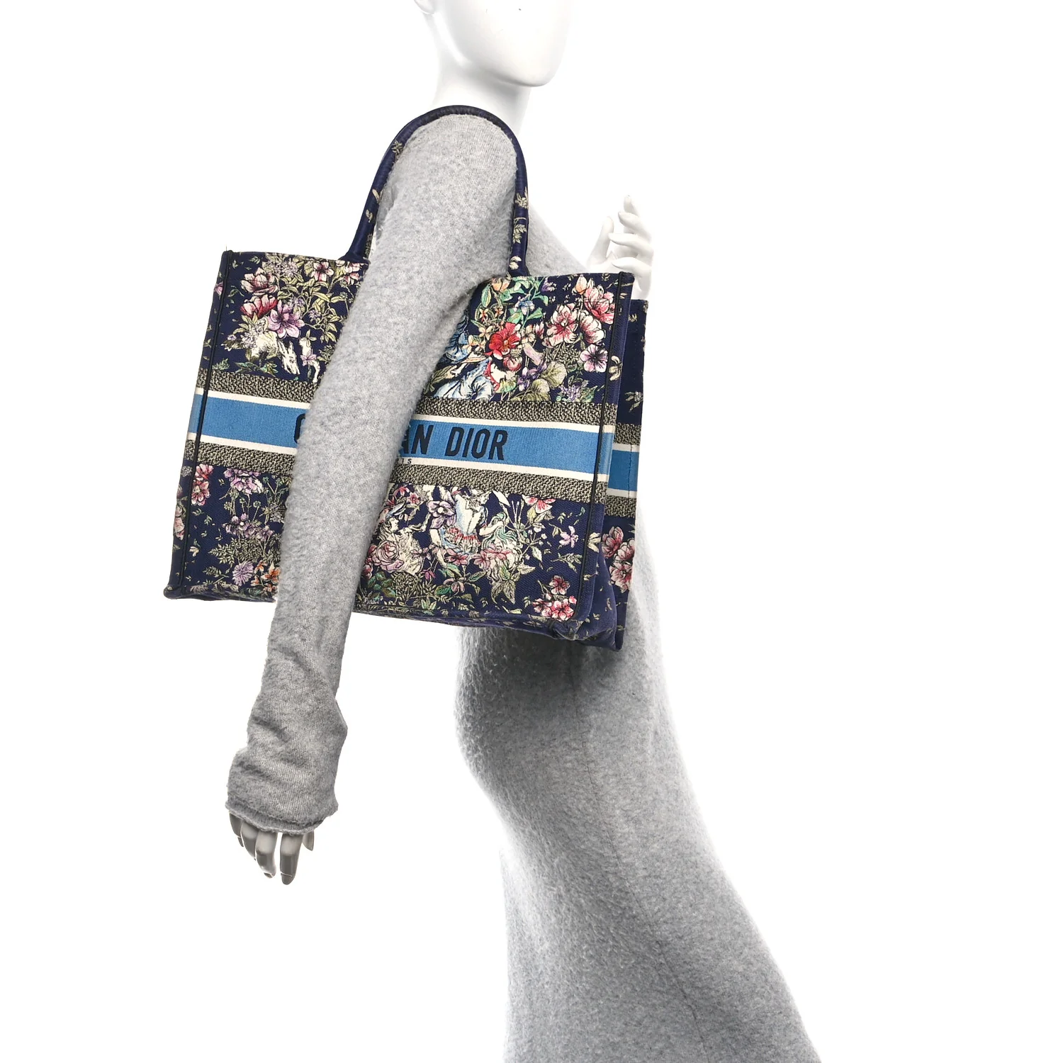 Canvas Embroidered Large Toile de Jouy Book Tote Blue Multicolor - Image 3