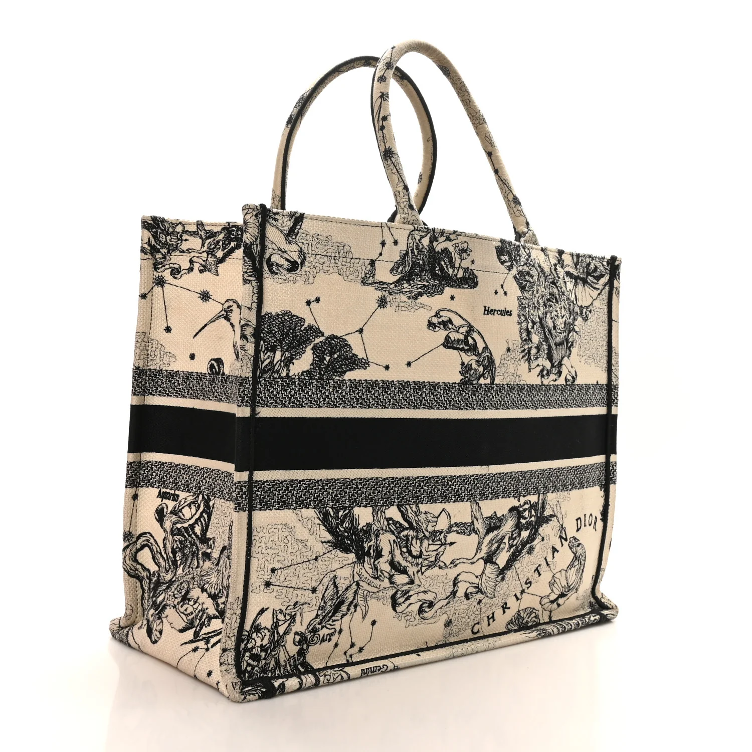 Canvas Embroidered Large Zodiac Toile De Jouy Book Tote Latte - Image 3