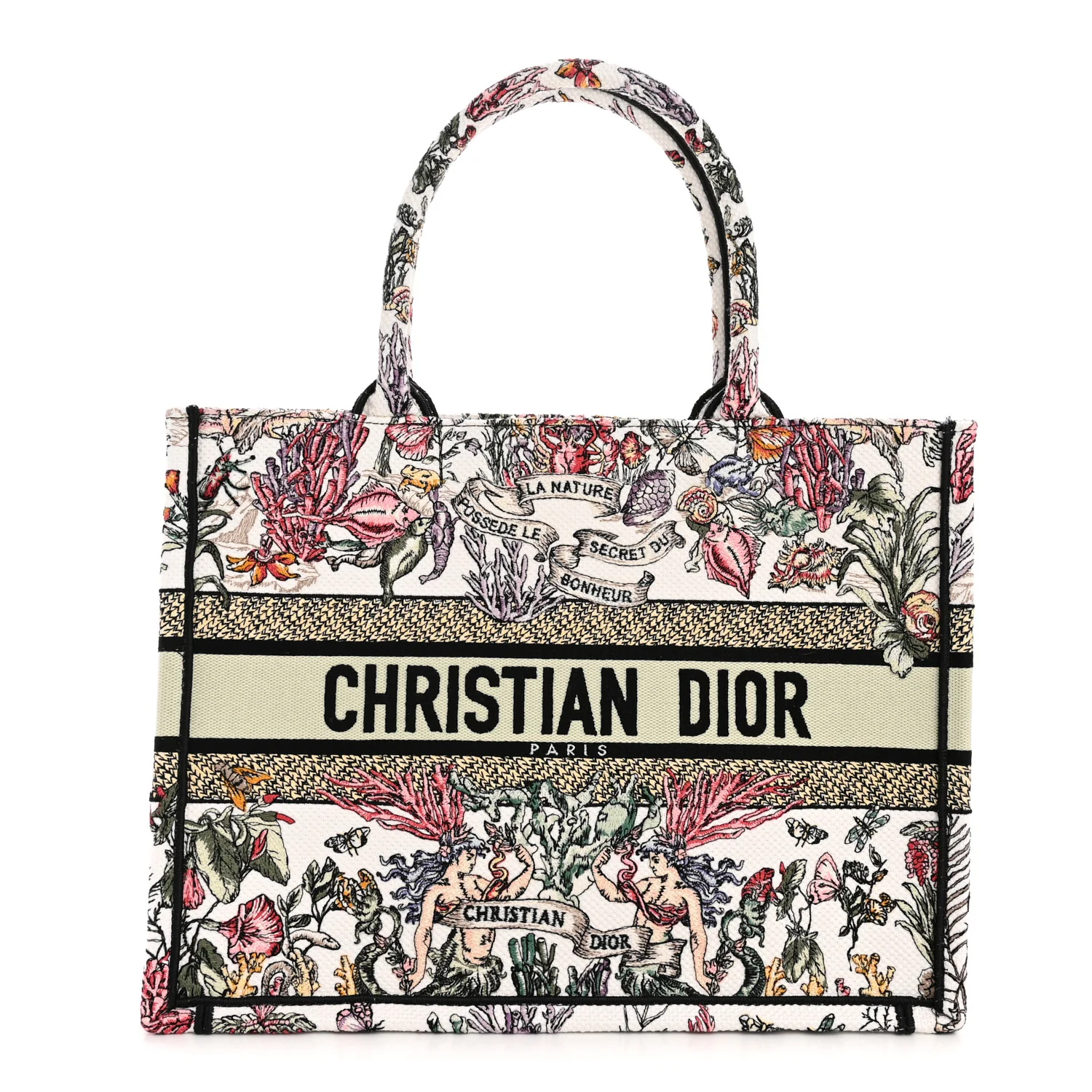 Canvas Embroidered Medium Book Tote White Multicolor