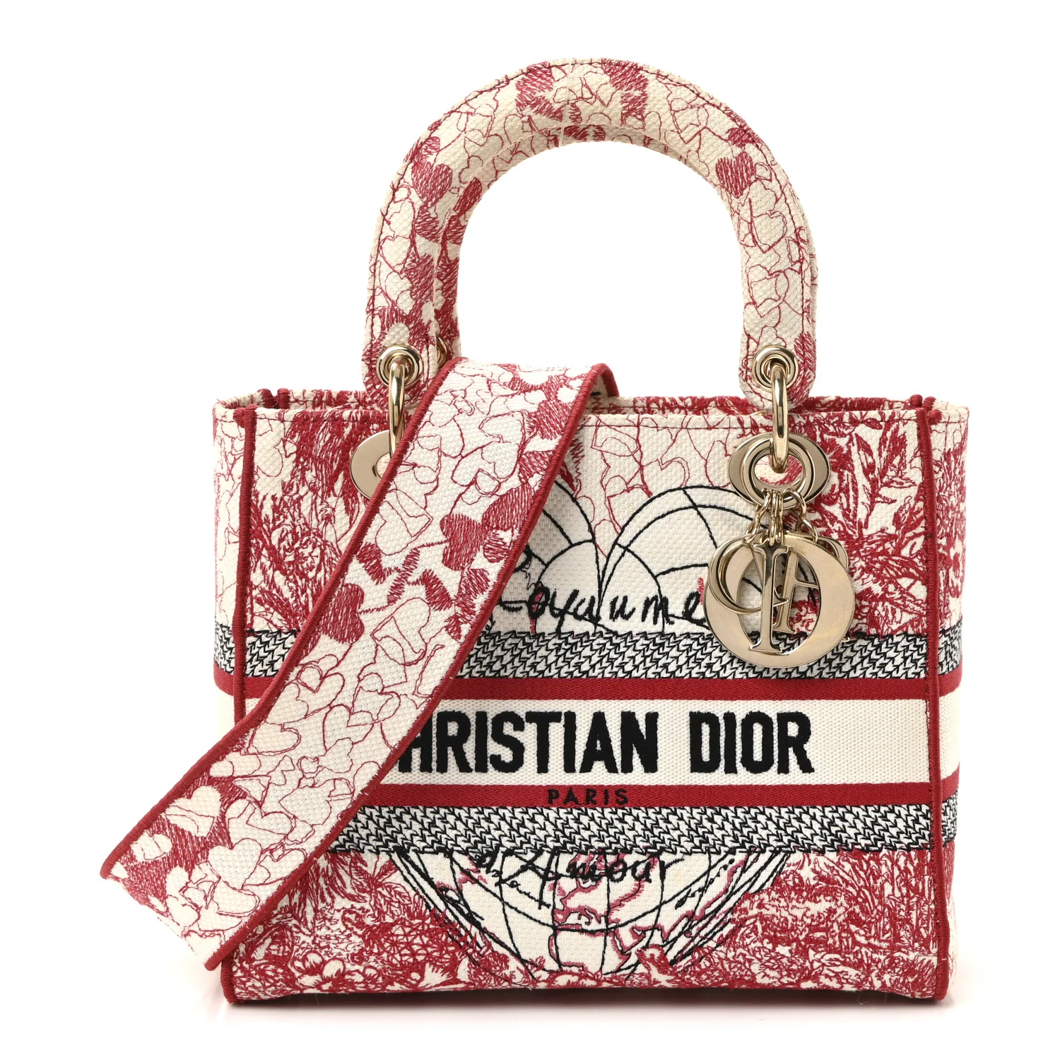 Canvas Embroidered Medium Dioramour D-Royaume Lady D-Lite Red Multicolor