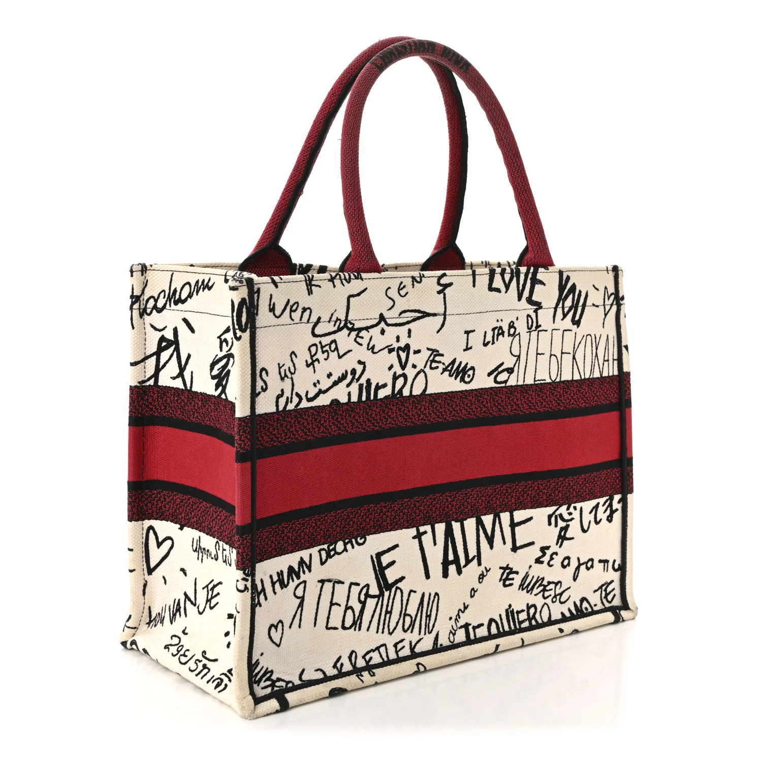 Canvas Embroidered Medium Dioramour Graffiti Book Tote Latte Multicolor - Image 3