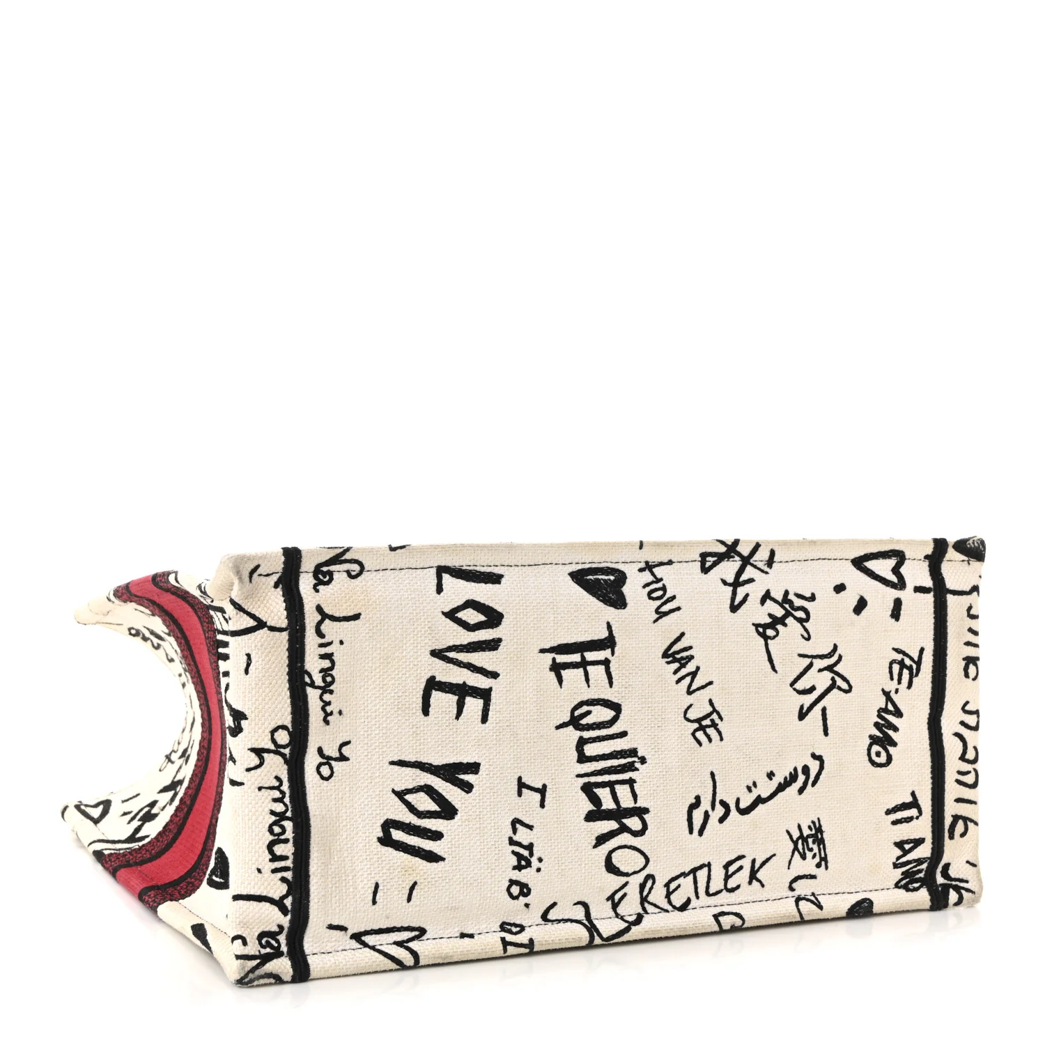 Canvas Embroidered Medium Dioramour Graffiti Book Tote Latte Multicolor - Image 4