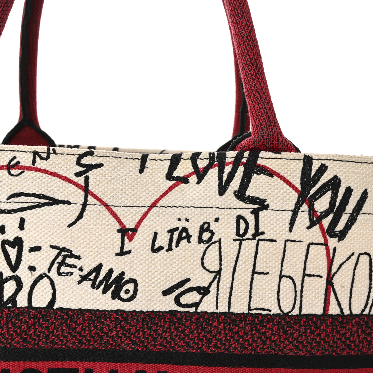 Canvas Embroidered Medium Dioramour Graffiti Book Tote Latte Multicolor - Image 6