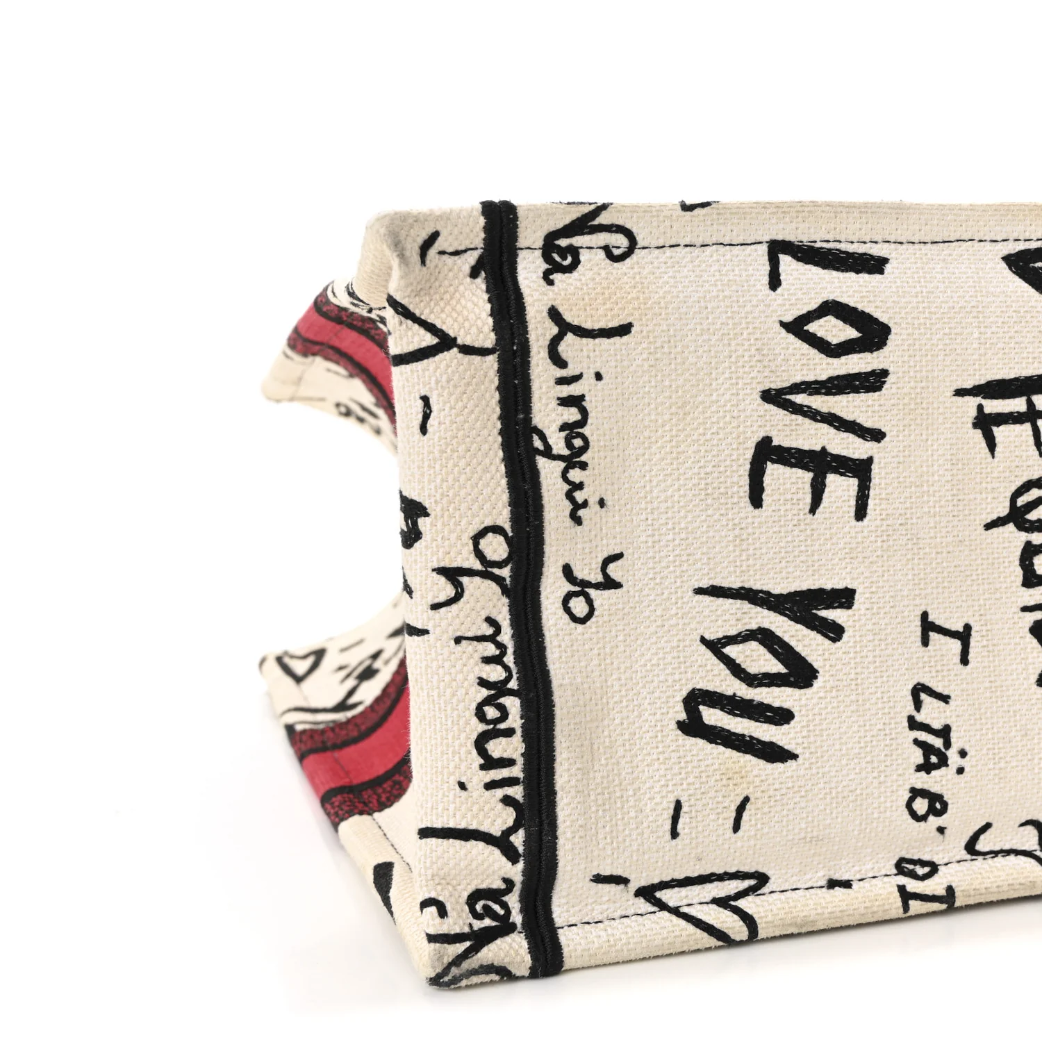 Canvas Embroidered Medium Dioramour Graffiti Book Tote Latte Multicolor - Image 7