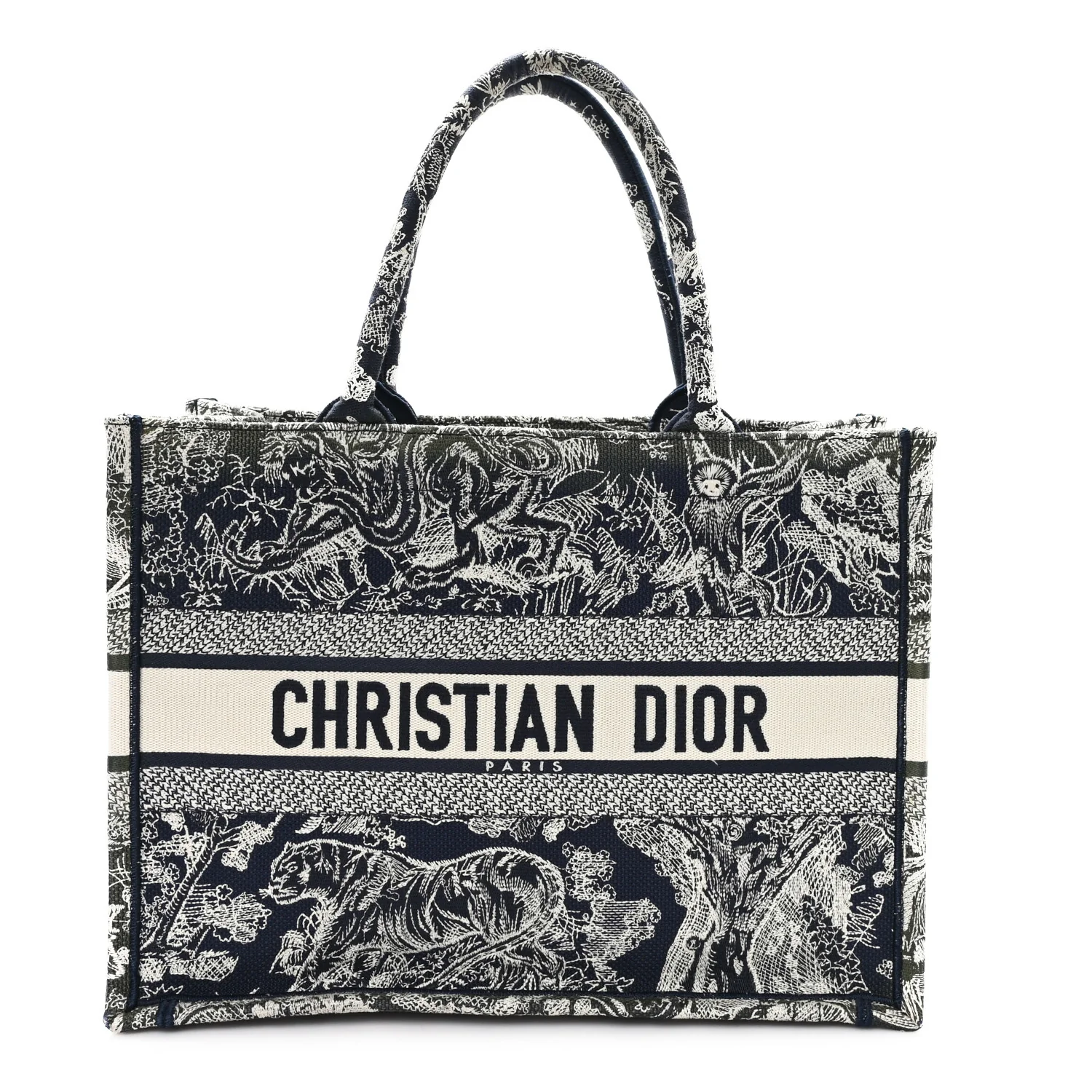 Canvas Embroidered Medium Dioriviera Toile De Jouy Book Tote Blue