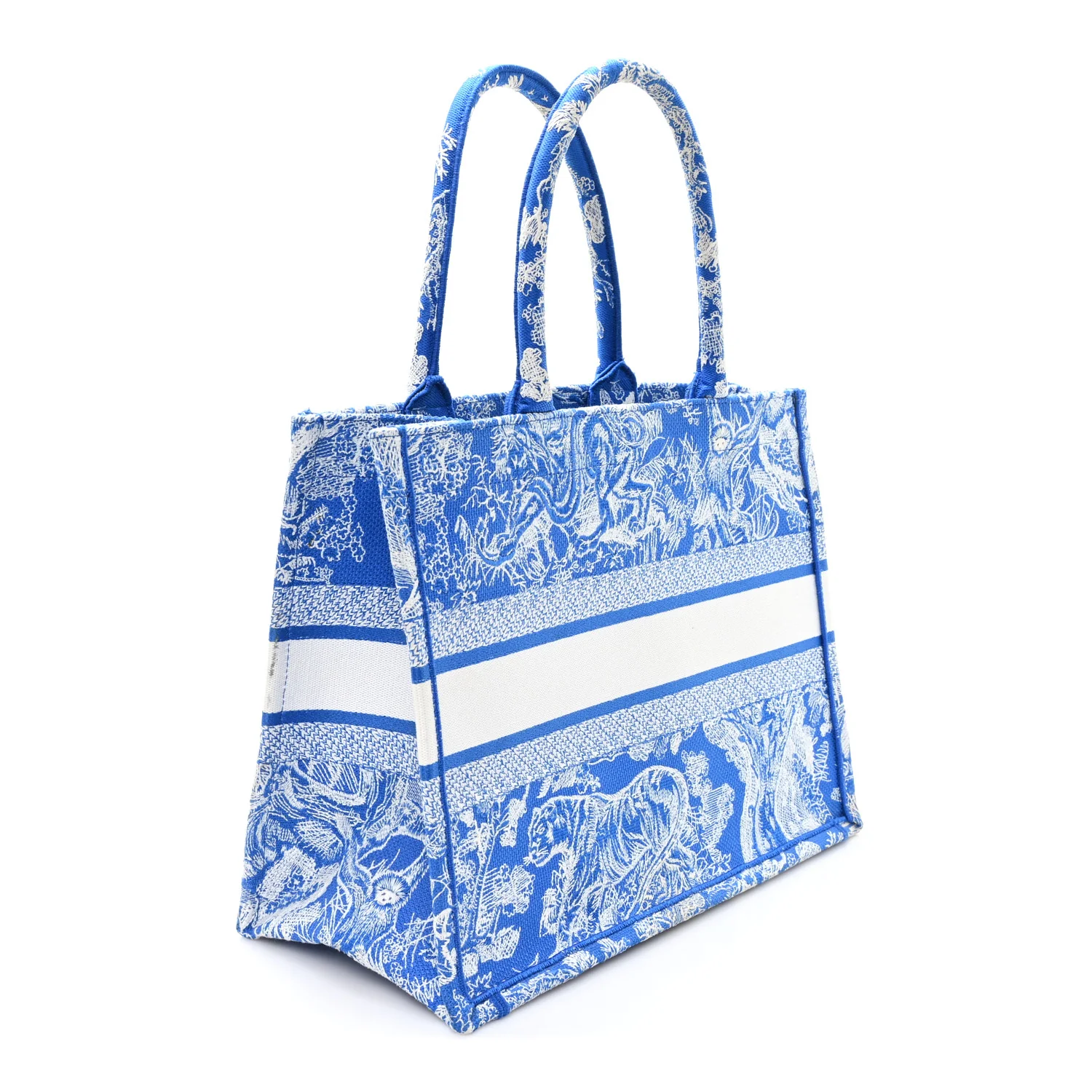 Canvas Embroidered Medium Dioriviera Toile De Jouy Book Tote Fluorescent Blue - Image 3