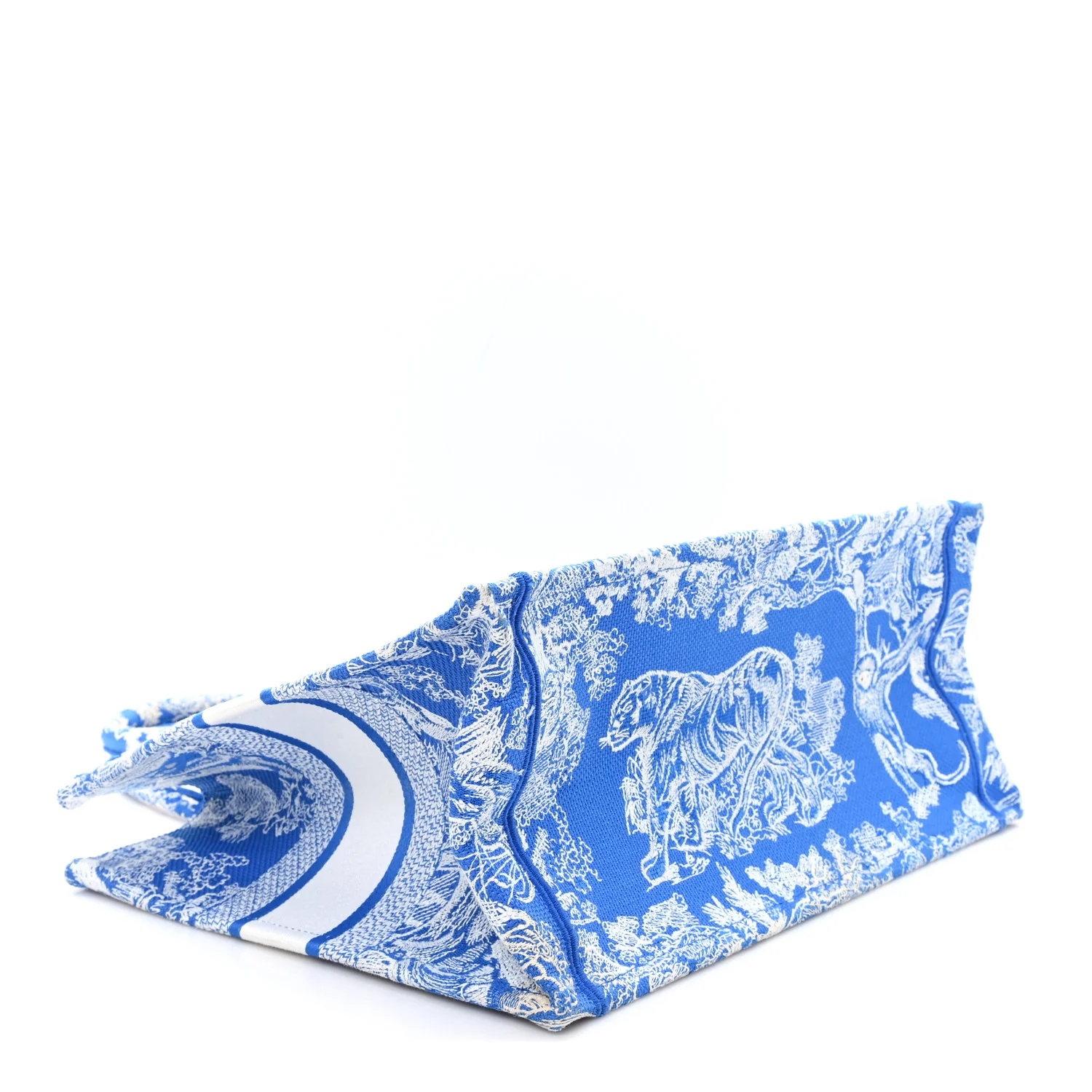 Canvas Embroidered Medium Dioriviera Toile De Jouy Book Tote Fluorescent Blue - Image 4