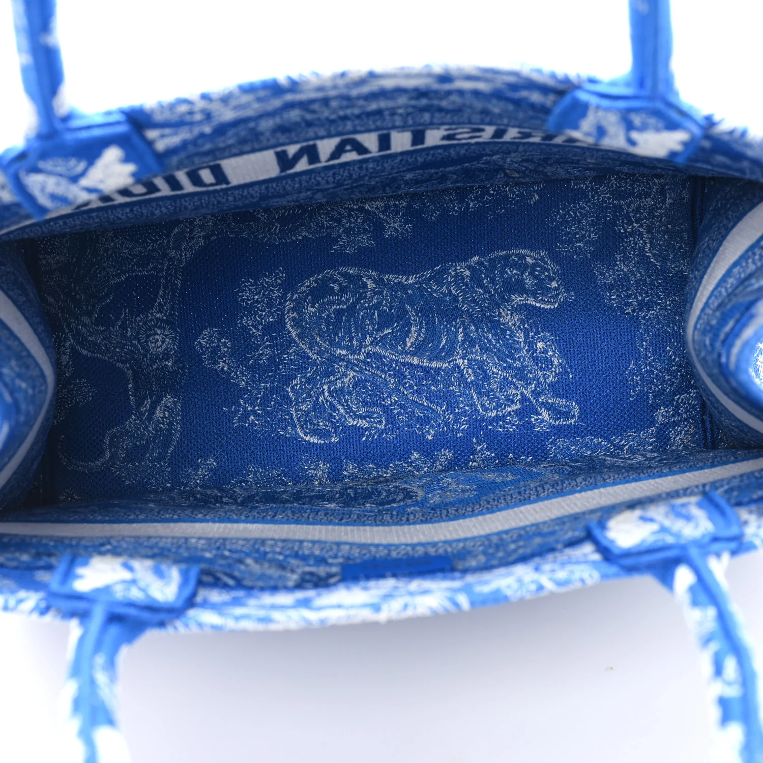 Canvas Embroidered Medium Dioriviera Toile De Jouy Book Tote Fluorescent Blue - Image 5