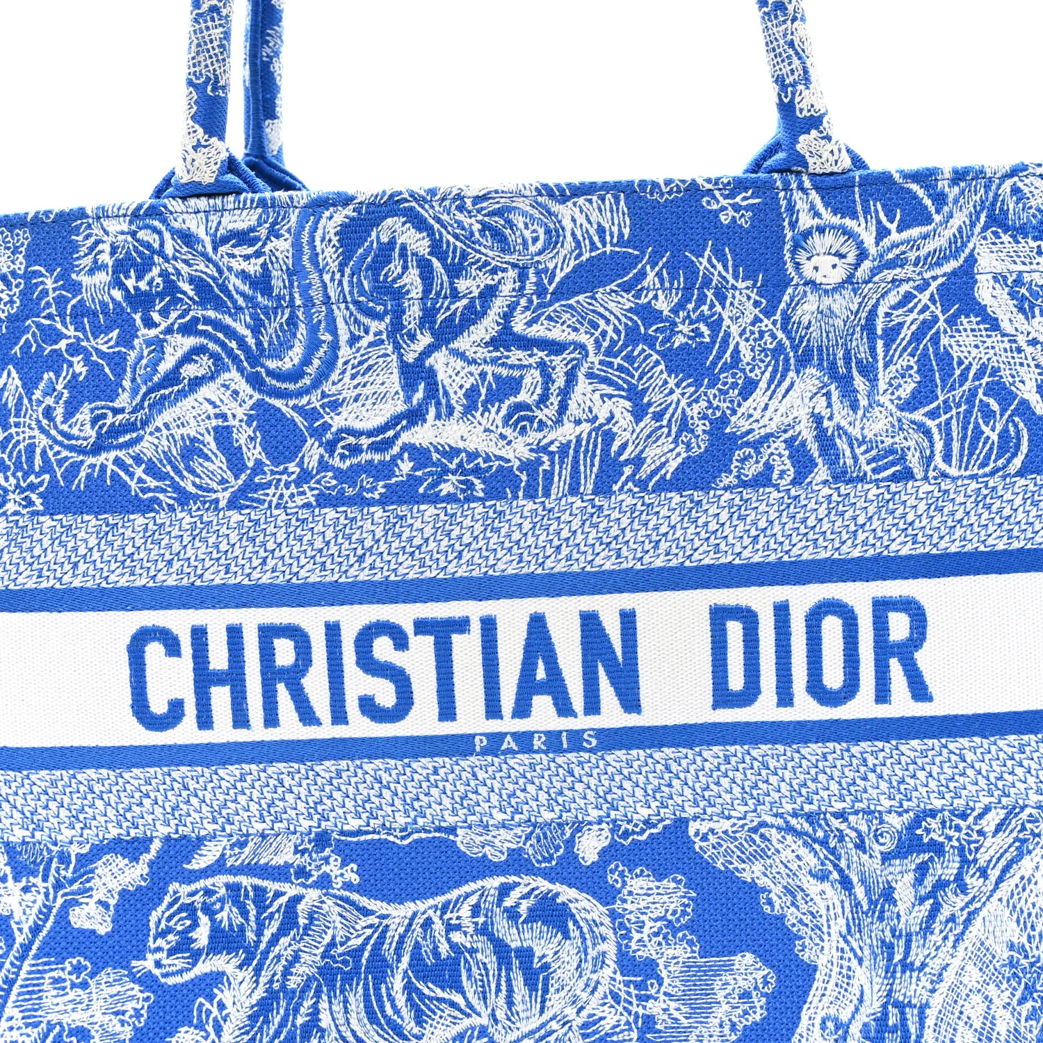 Canvas Embroidered Medium Dioriviera Toile De Jouy Book Tote Fluorescent Blue - Image 8