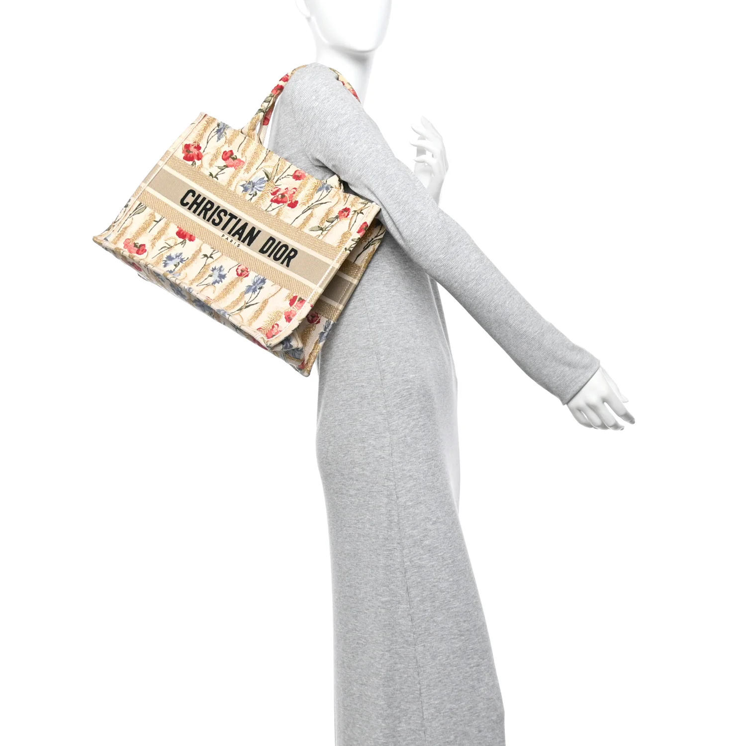Canvas Embroidered Medium Hibiscus Book Tote Beige Multicolor - Image 2