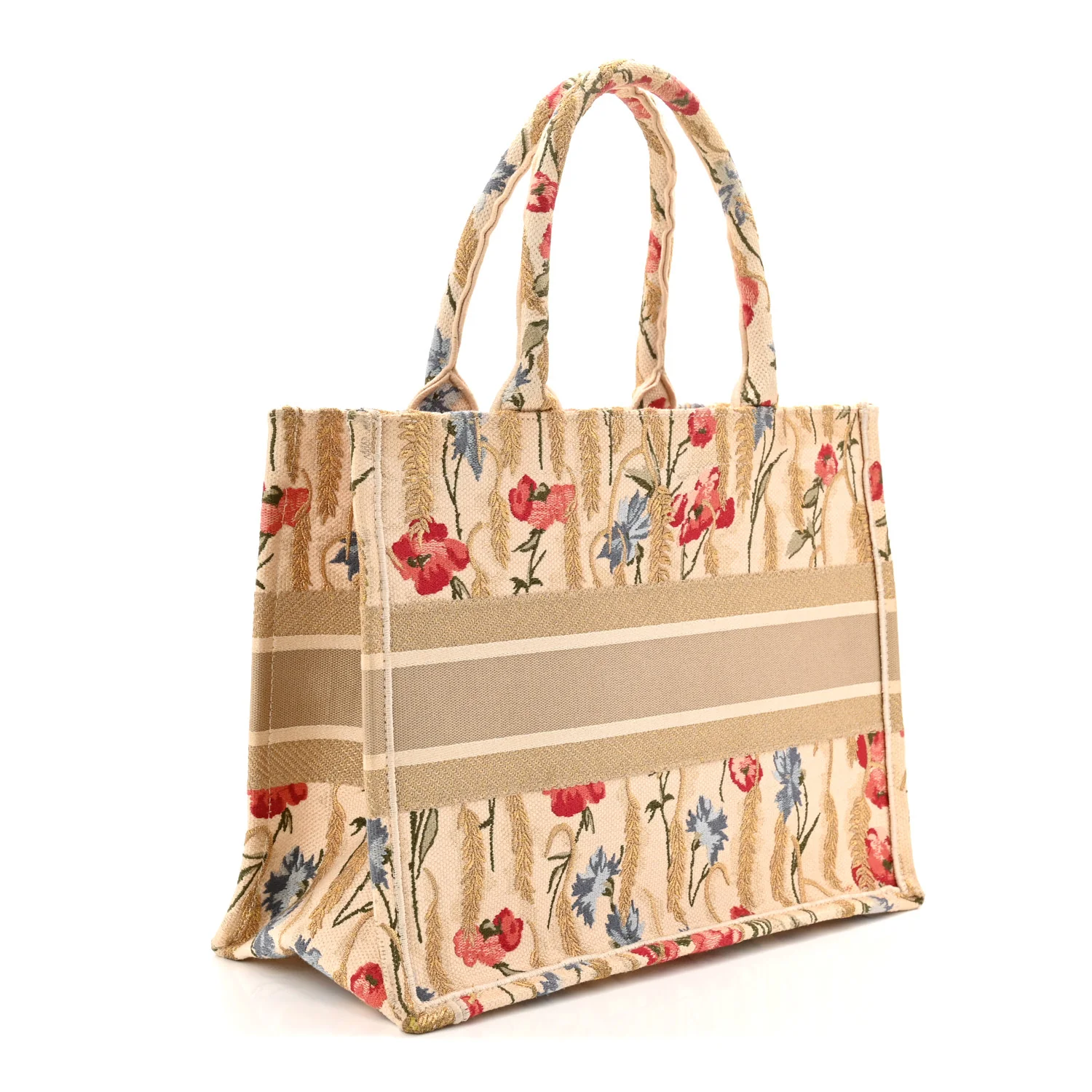 Canvas Embroidered Medium Hibiscus Book Tote Beige Multicolor - Image 3