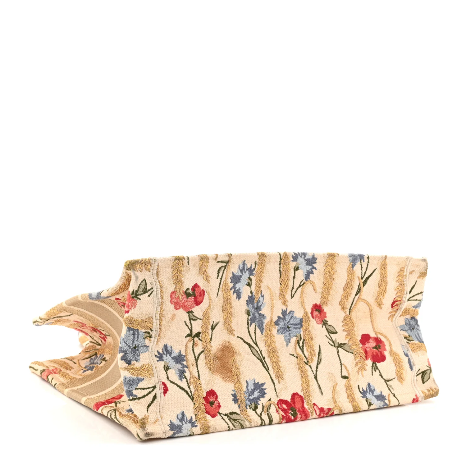 Canvas Embroidered Medium Hibiscus Book Tote Beige Multicolor - Image 4