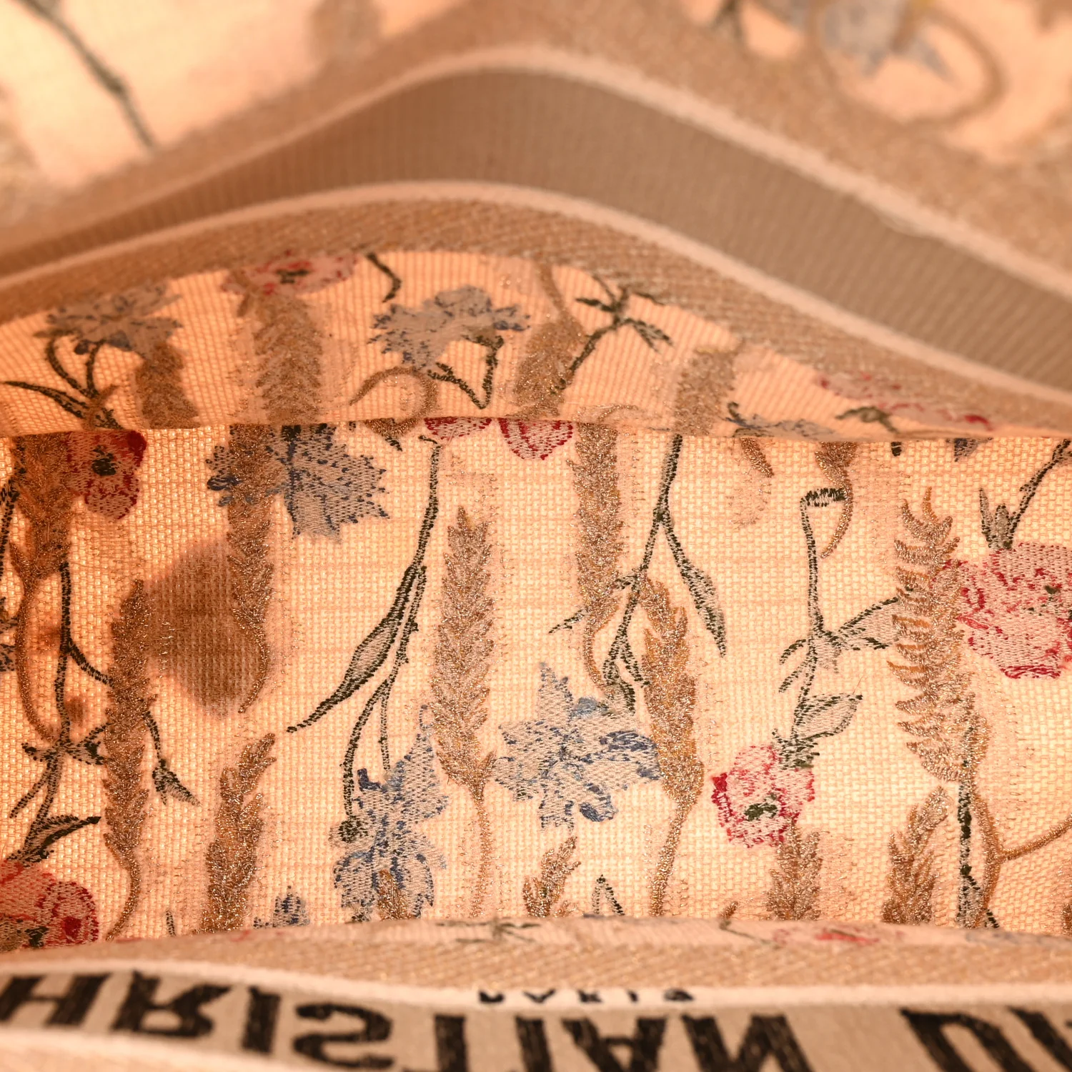 Canvas Embroidered Medium Hibiscus Book Tote Beige Multicolor - Image 5
