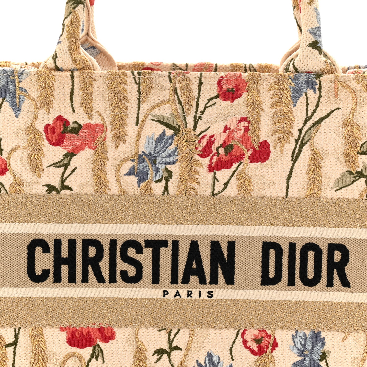 Canvas Embroidered Medium Hibiscus Book Tote Beige Multicolor - Image 8