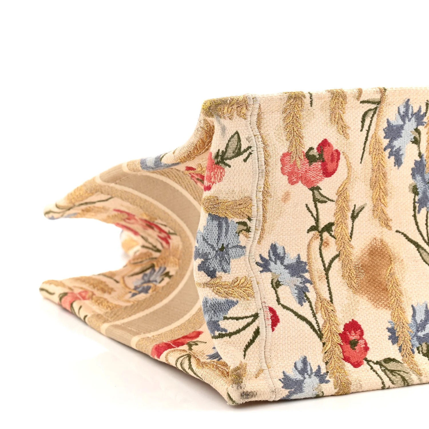 Canvas Embroidered Medium Hibiscus Book Tote Beige Multicolor - Image 9