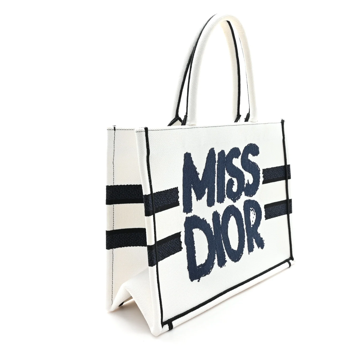 Canvas Embroidered Medium Miss Dior Graffiti Book Tote Navy White - Image 3