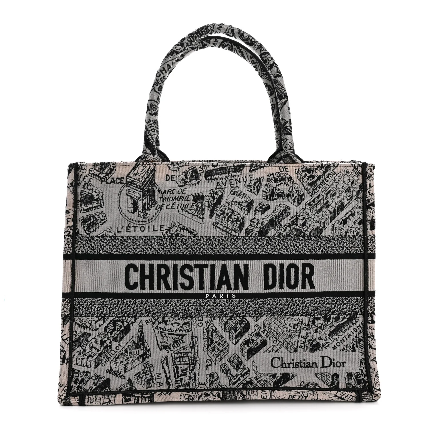 Canvas Embroidered Medium Plan De Paris Book Tote Grey Black