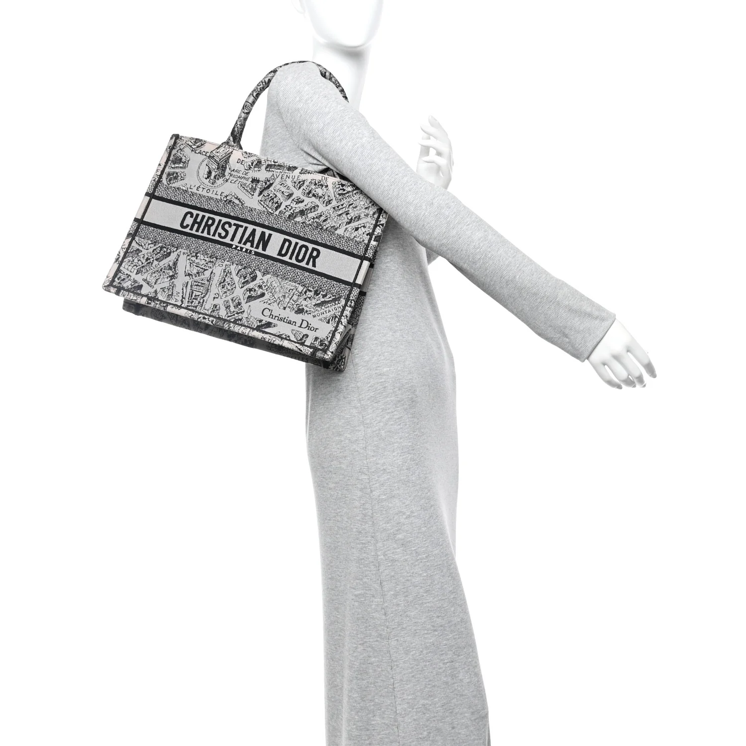 Canvas Embroidered Medium Plan De Paris Book Tote Grey Black - Image 2