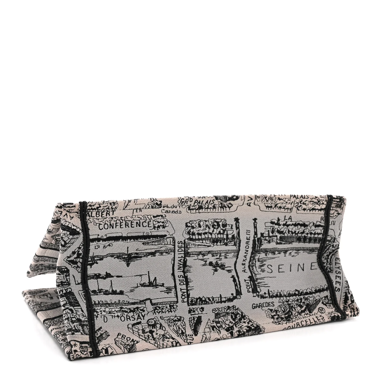 Canvas Embroidered Medium Plan De Paris Book Tote Grey Black - Image 4