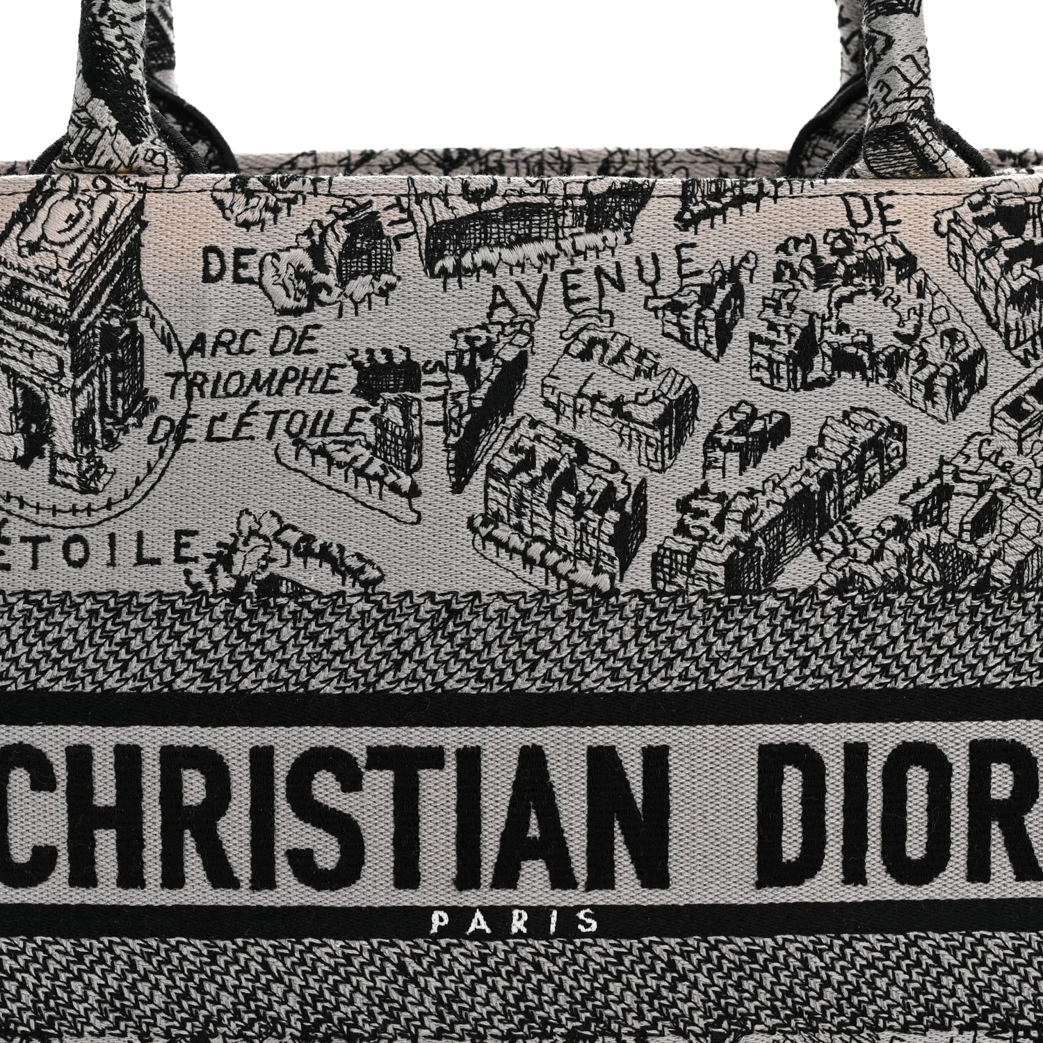 Canvas Embroidered Medium Plan De Paris Book Tote Grey Black - Image 8