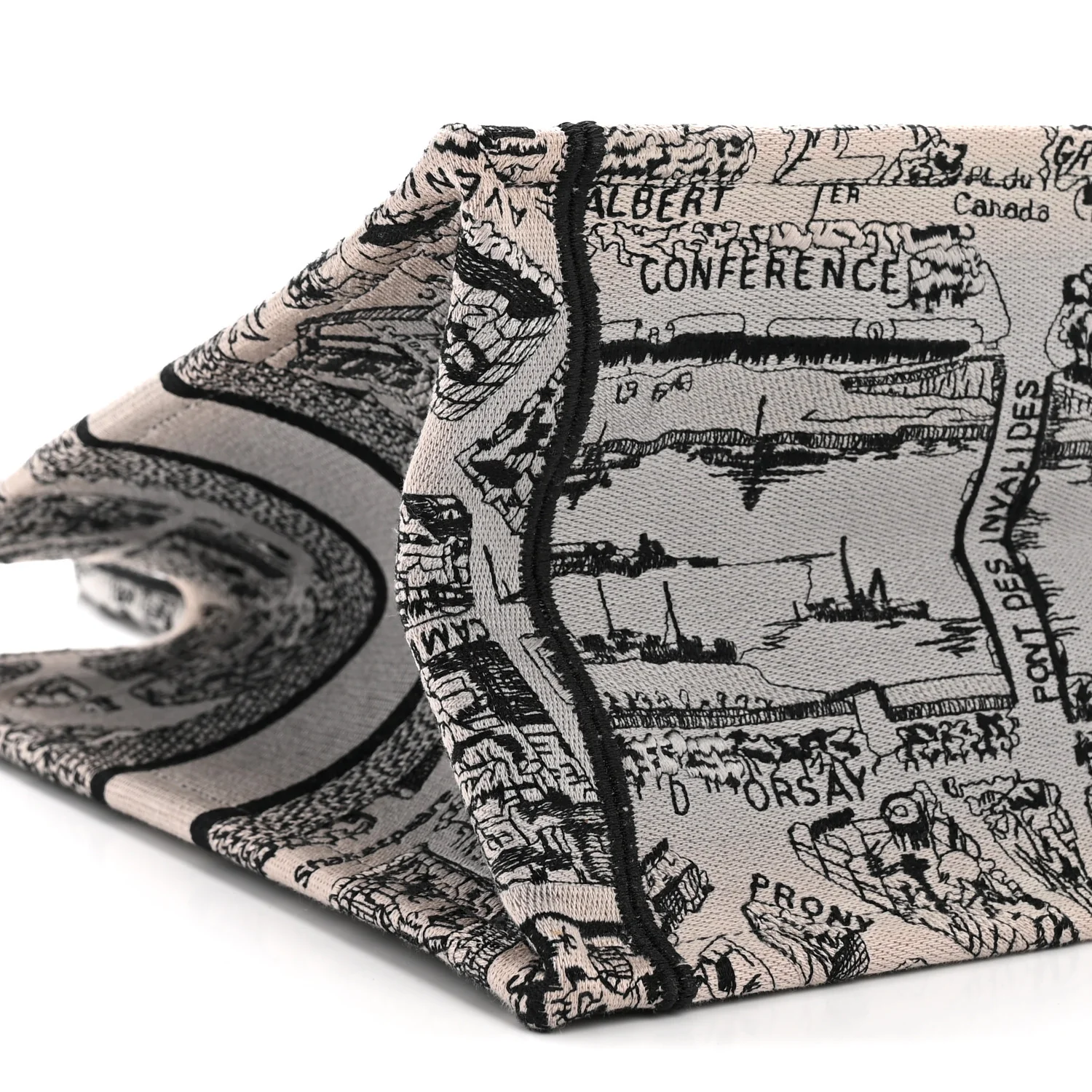 Canvas Embroidered Medium Plan De Paris Book Tote Grey Black - Image 9