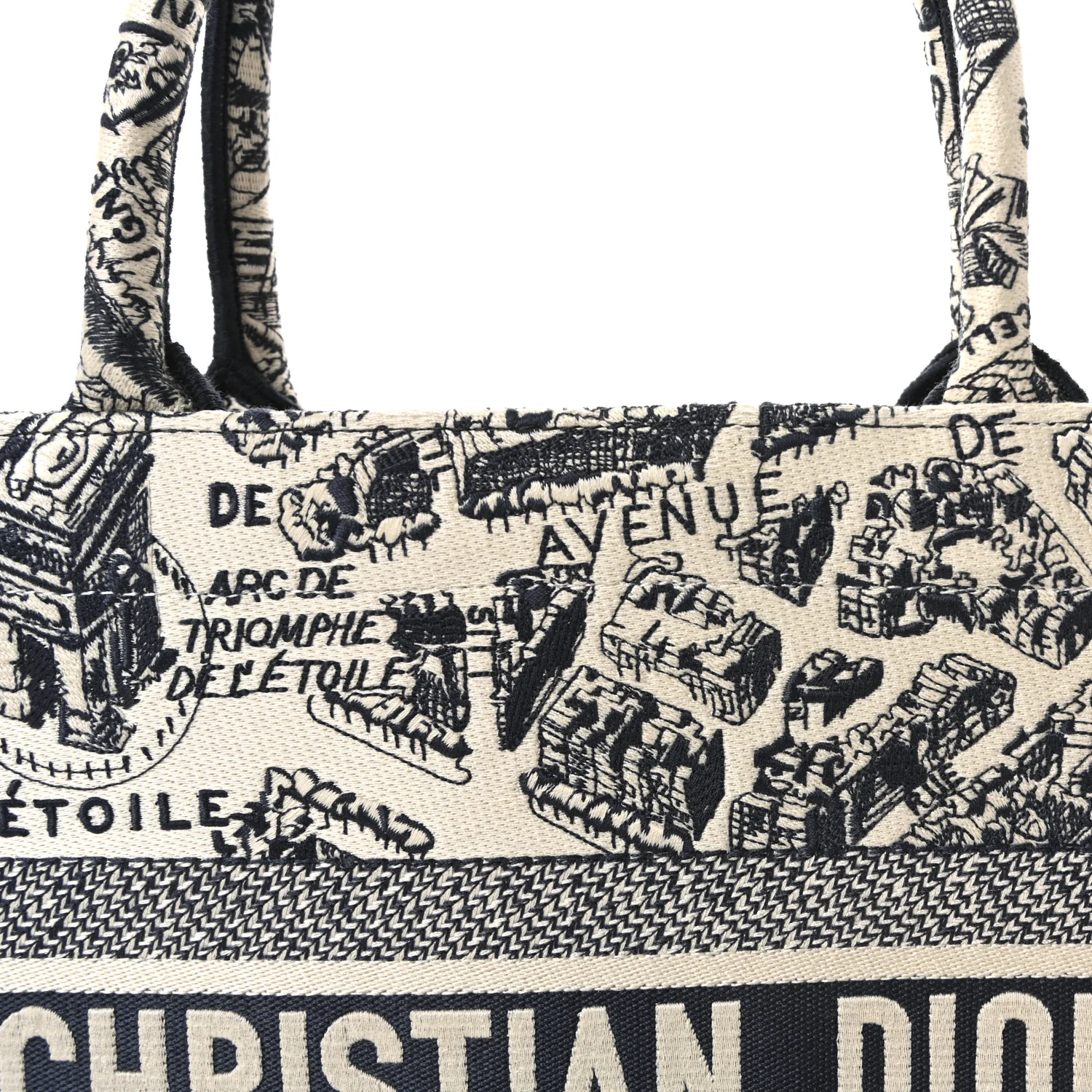 Canvas Embroidered Medium Plan De Paris Book Tote White Blue - Image 8