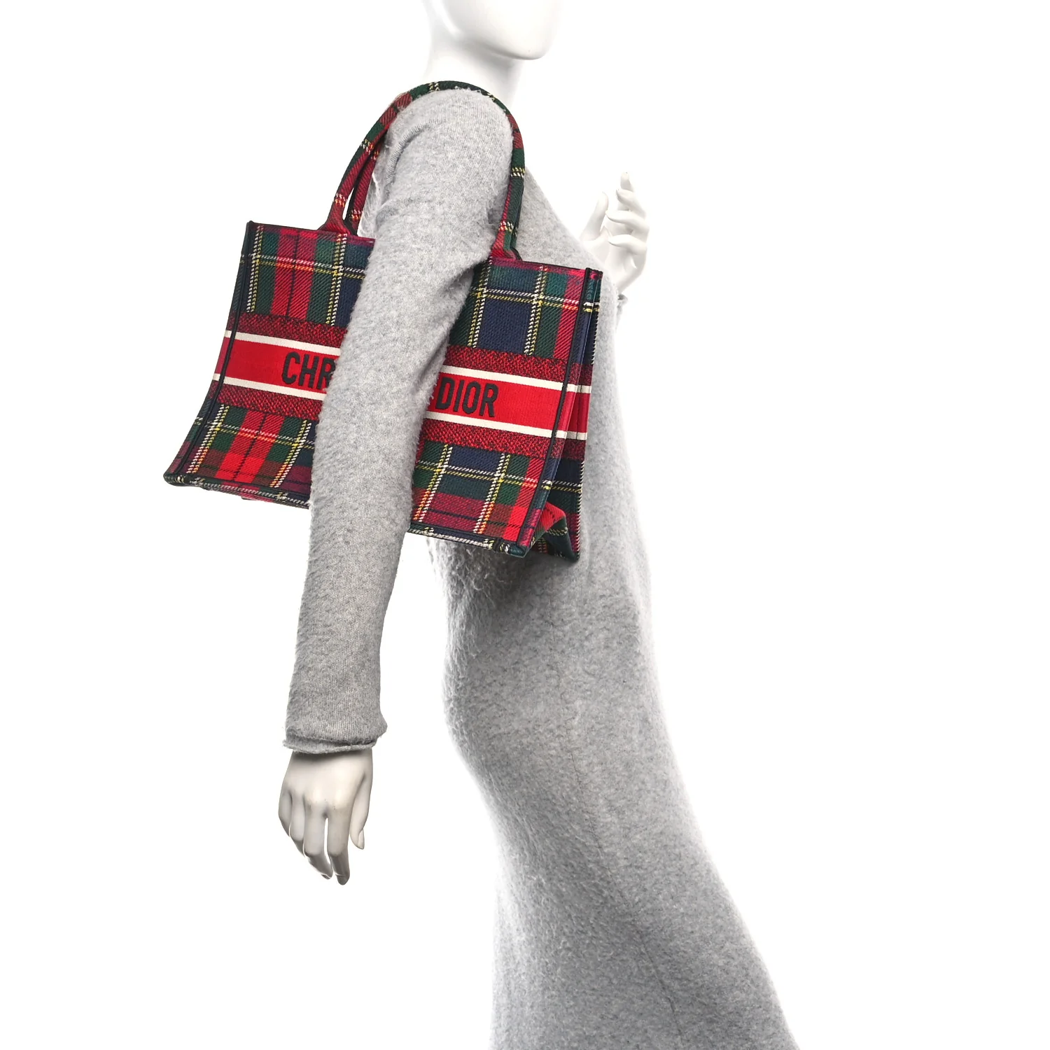 Canvas Embroidered Medium Tartan Check Book Tote Red Multicolor - Image 3