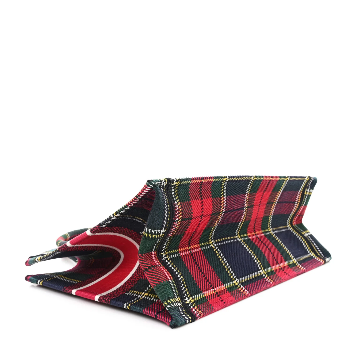 Canvas Embroidered Medium Tartan Check Book Tote Red Multicolor - Image 4