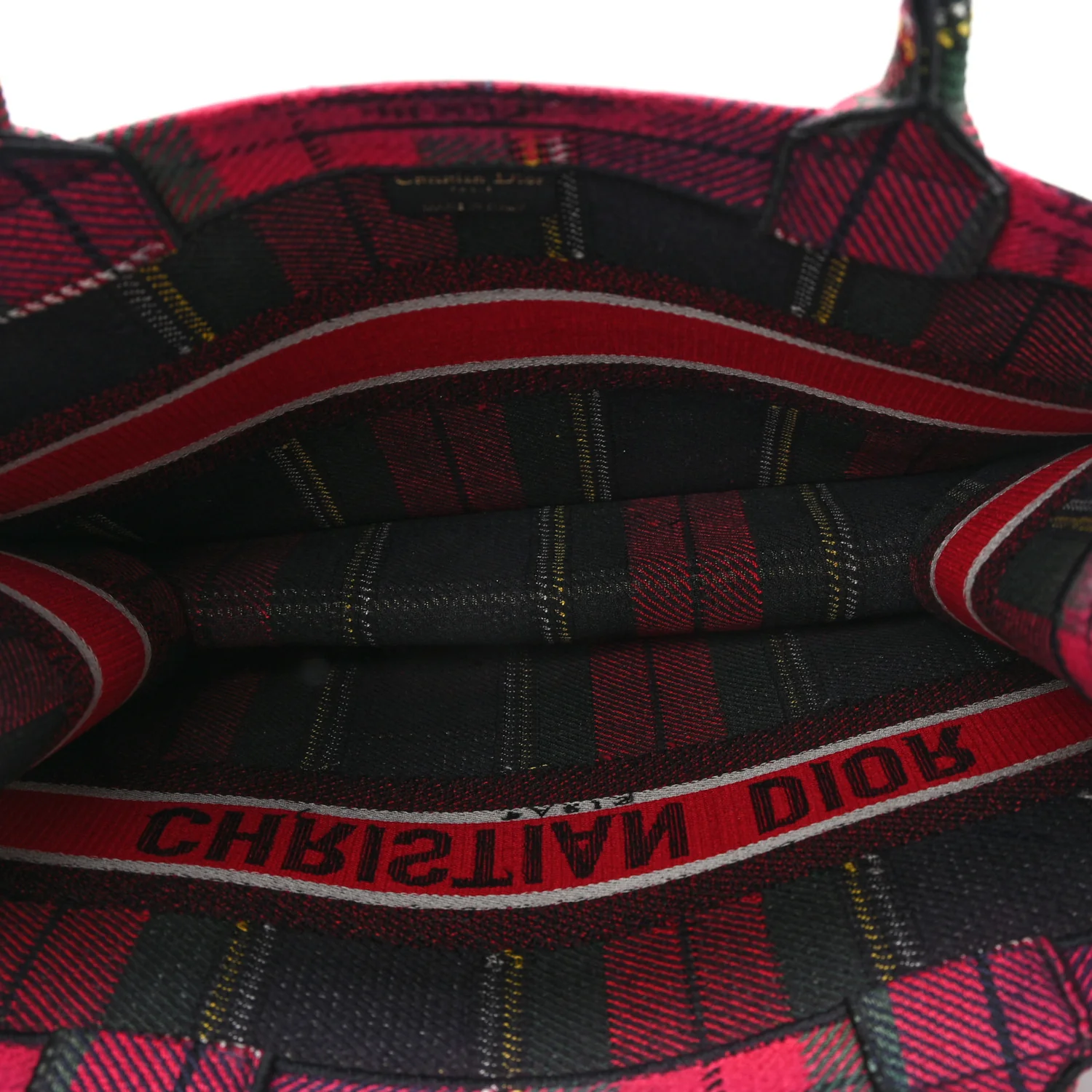 Canvas Embroidered Medium Tartan Check Book Tote Red Multicolor - Image 5