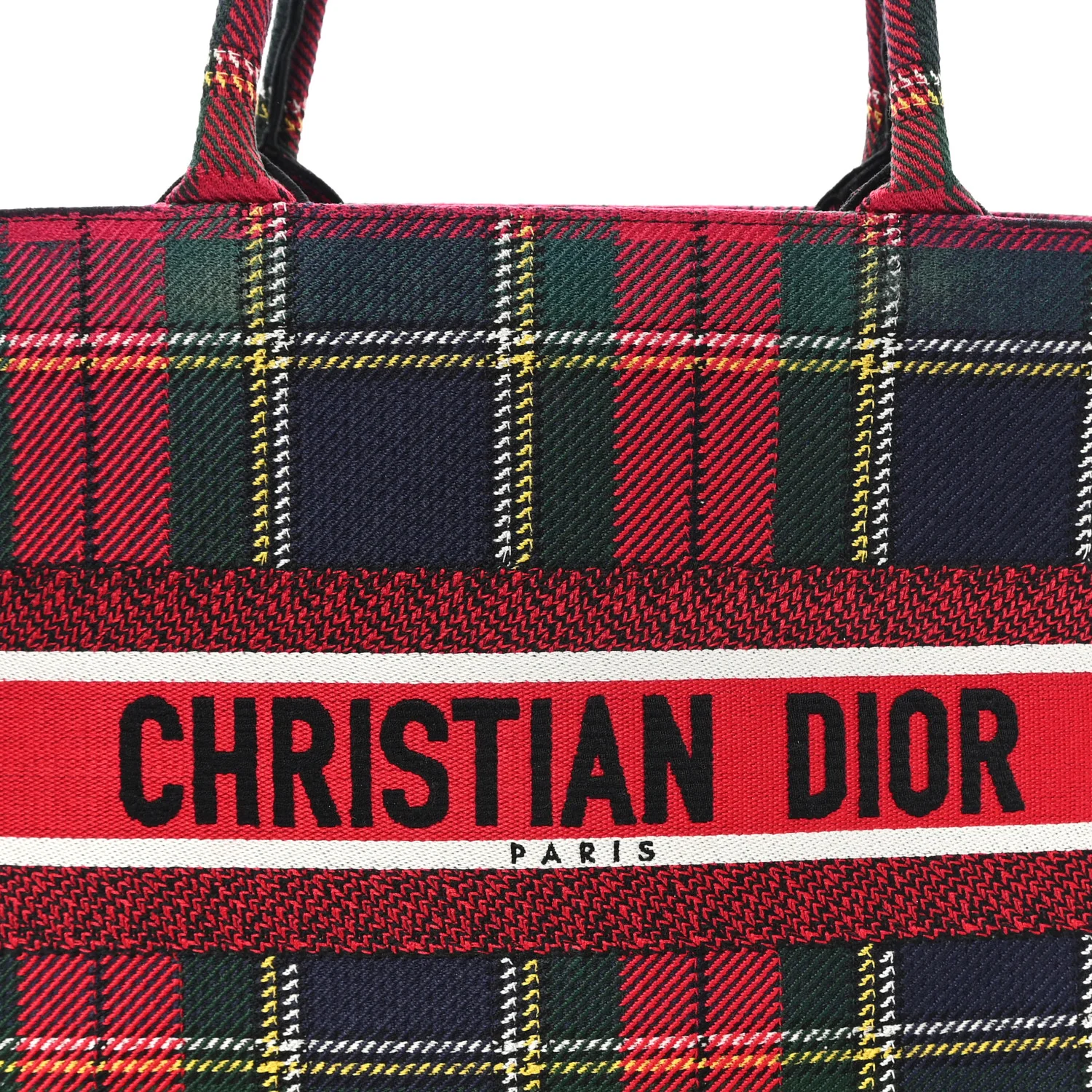 Canvas Embroidered Medium Tartan Check Book Tote Red Multicolor - Image 8