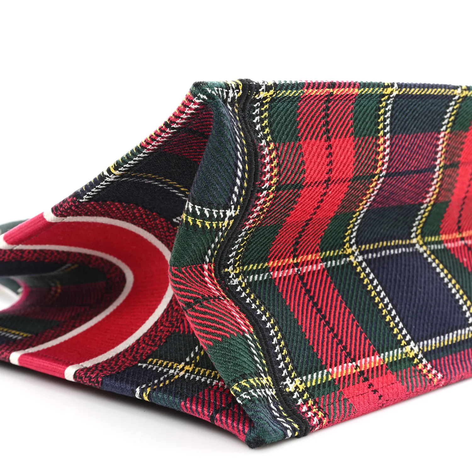 Canvas Embroidered Medium Tartan Check Book Tote Red Multicolor - Image 9
