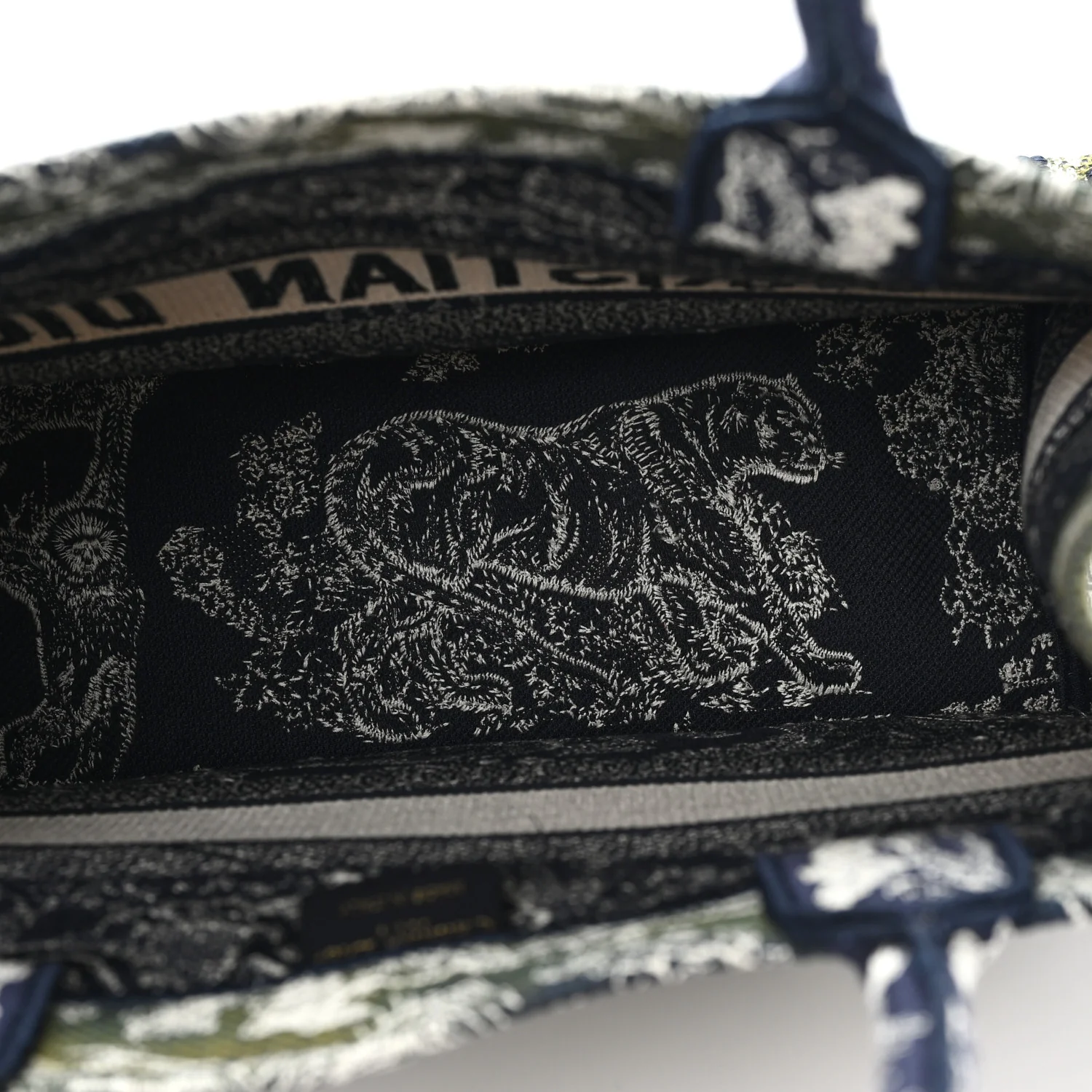 Canvas Embroidered Medium Toile De Jouy Reverse Book Tote Blue Green - Image 5