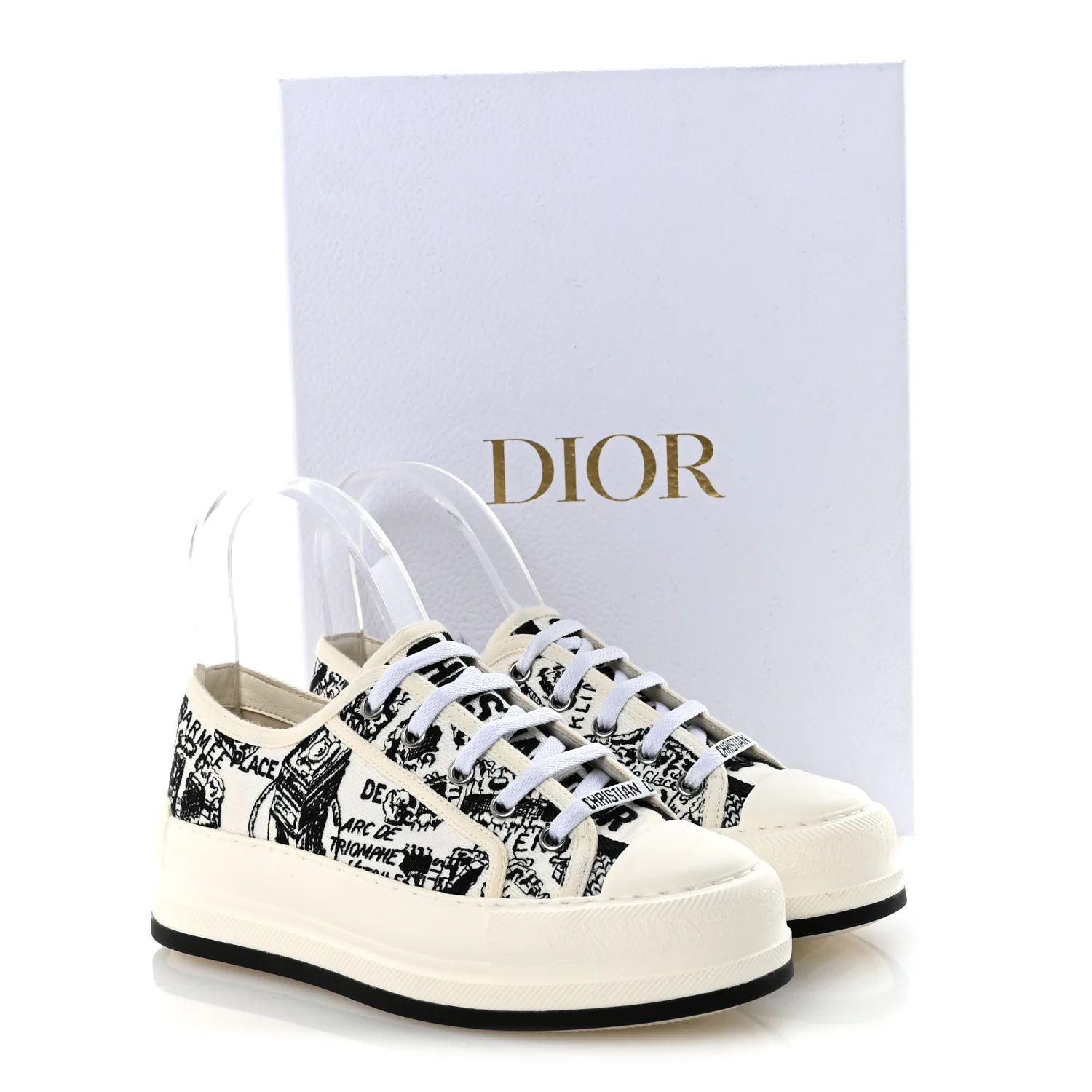 Canvas Embroidered Plan De Paris Womens Walk'N'Dior Platform Sneakers 36.5 White Black - Image 10