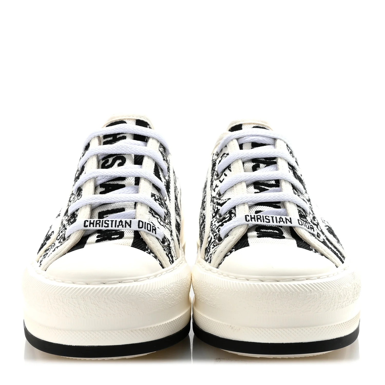 Canvas Embroidered Plan De Paris Womens Walk'N'Dior Platform Sneakers 36.5 White Black - Image 3