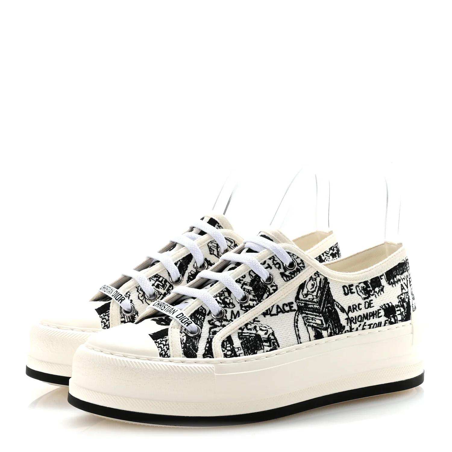 Canvas Embroidered Plan De Paris Womens Walk'N'Dior Platform Sneakers 36.5 White Black - Image 4