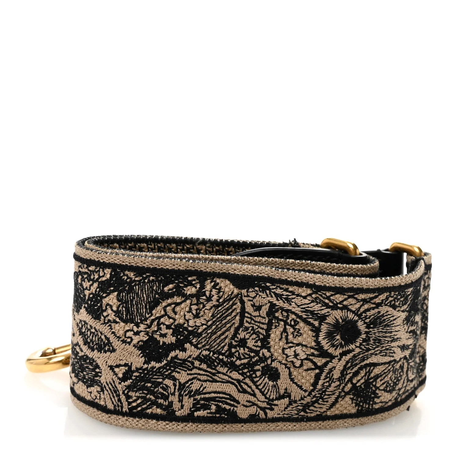 Canvas Embroidered Shoulder Strap Ecru Black - Image 2