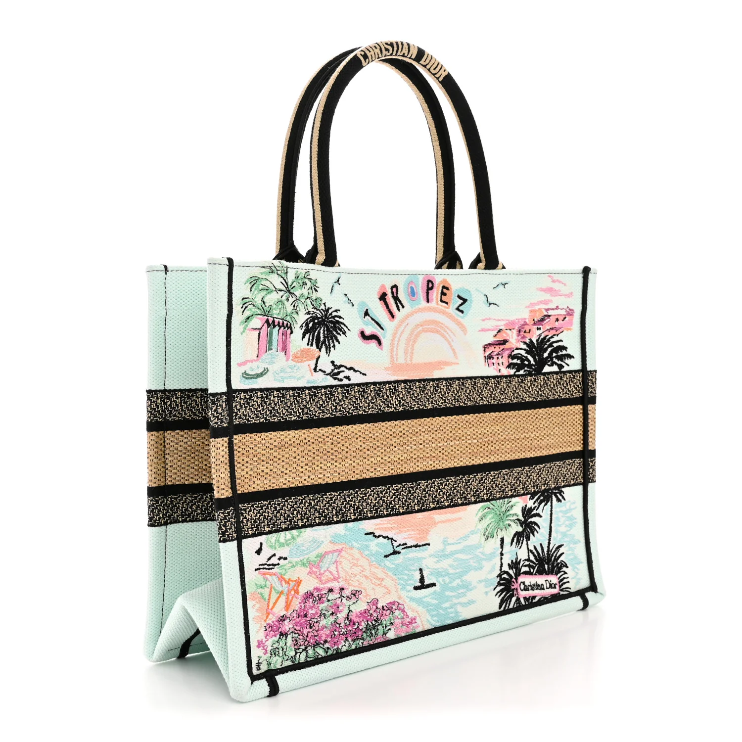 Canvas Embroidered Souvenir Saint Tropez Medium Book Tote Natural Multicolor - Image 3