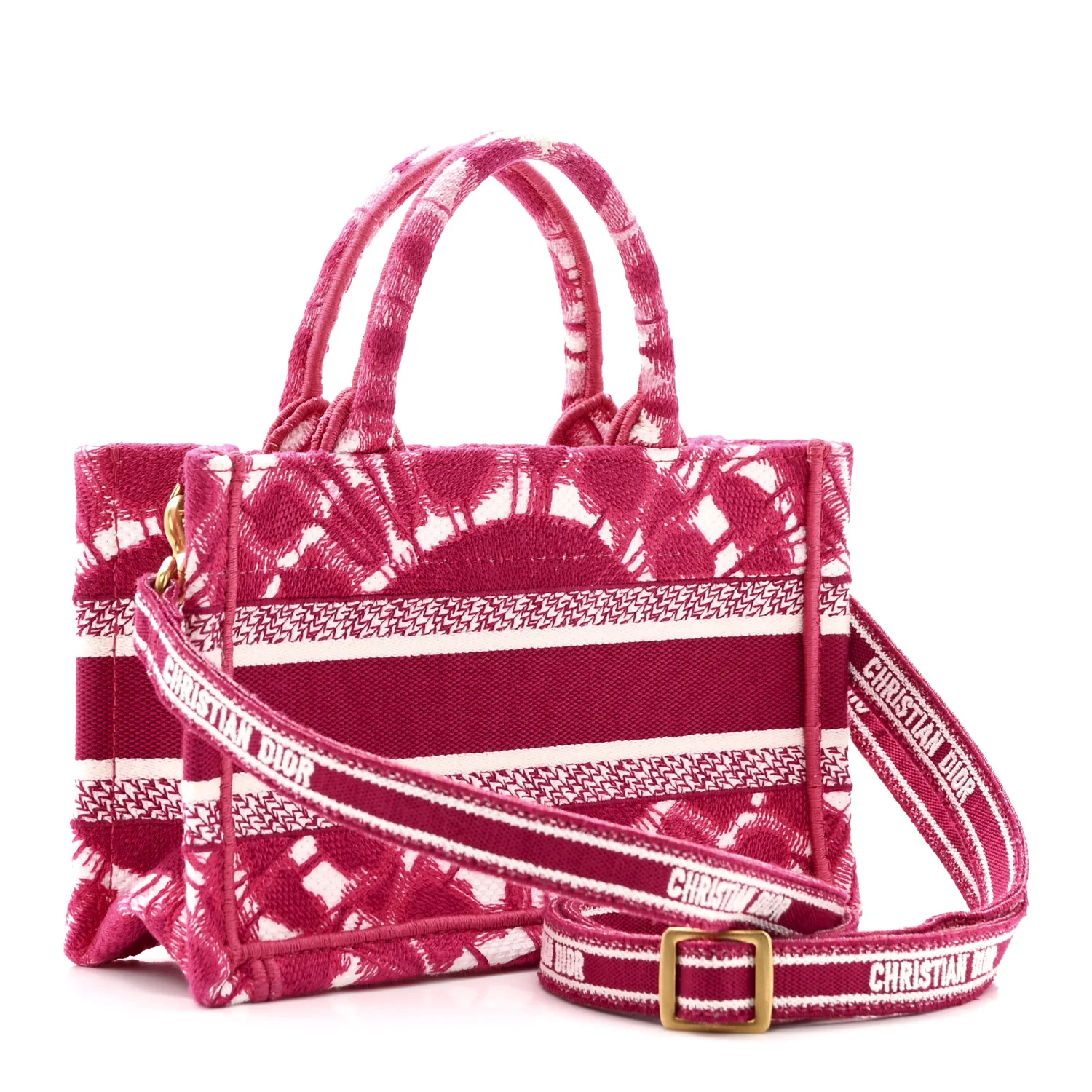 Canvas Embroidered Tie Dye Mini Book Tote With Strap Pink White - Image 3