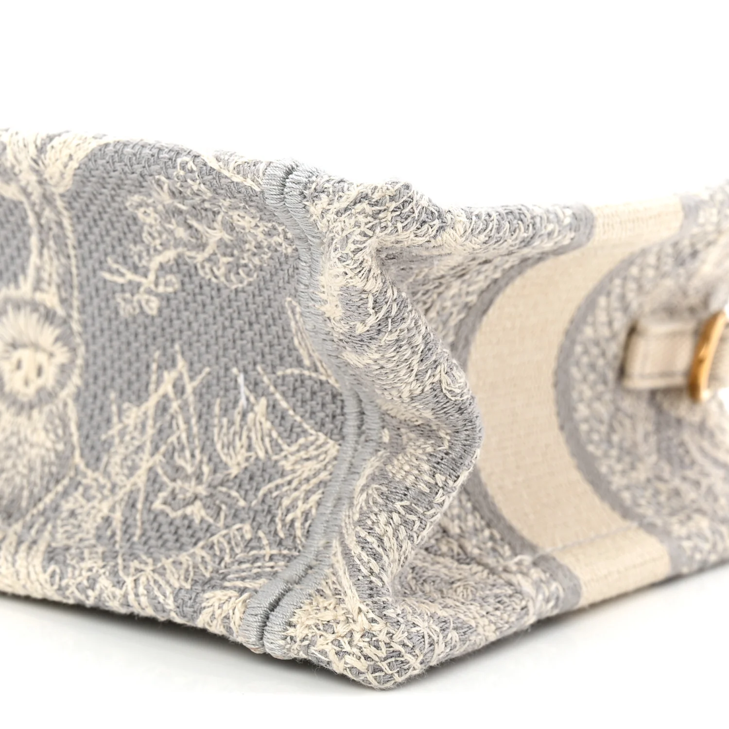 Canvas Embroidered Toile De Jouy Reverse Mini Book Tote With Strap Grey - Image 10