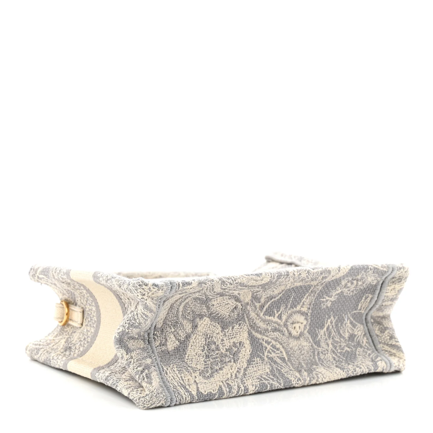 Canvas Embroidered Toile De Jouy Reverse Mini Book Tote With Strap Grey - Image 4