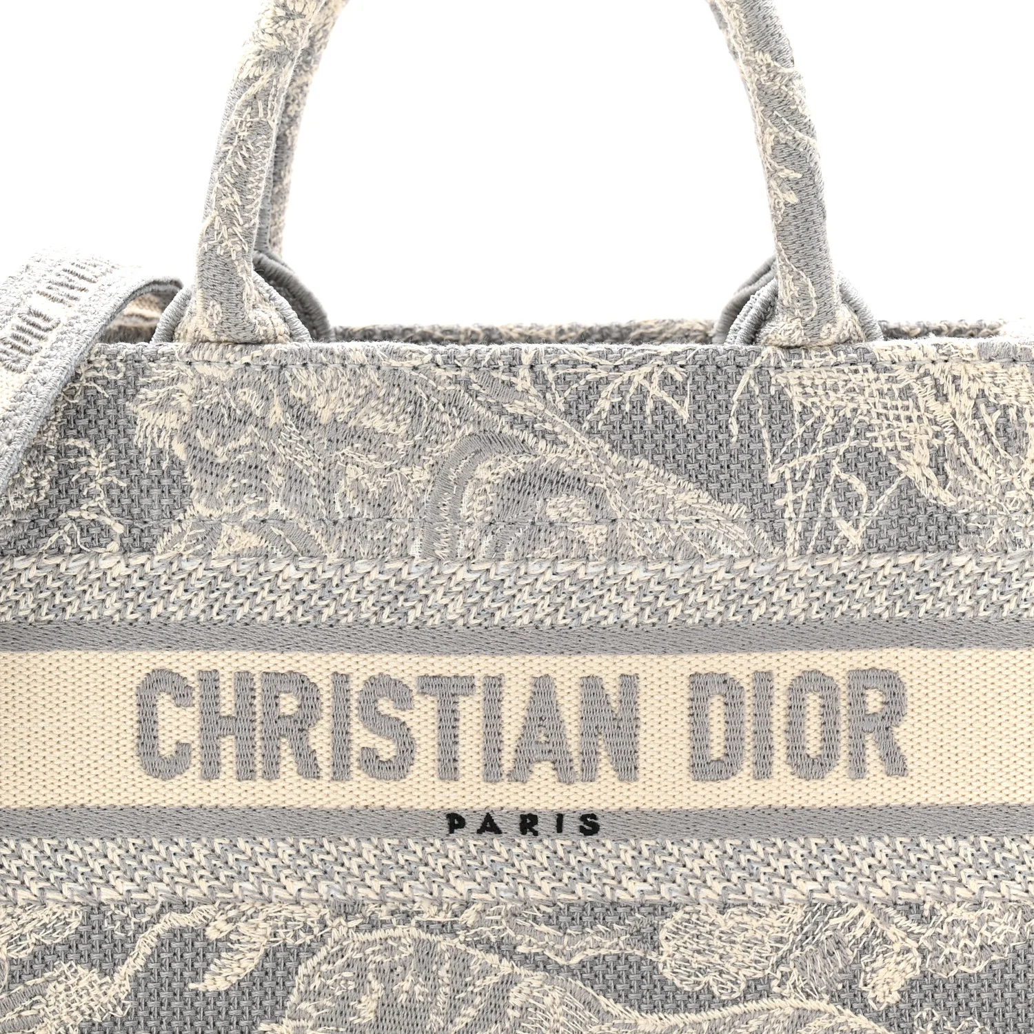 Canvas Embroidered Toile De Jouy Reverse Mini Book Tote With Strap Grey - Image 8