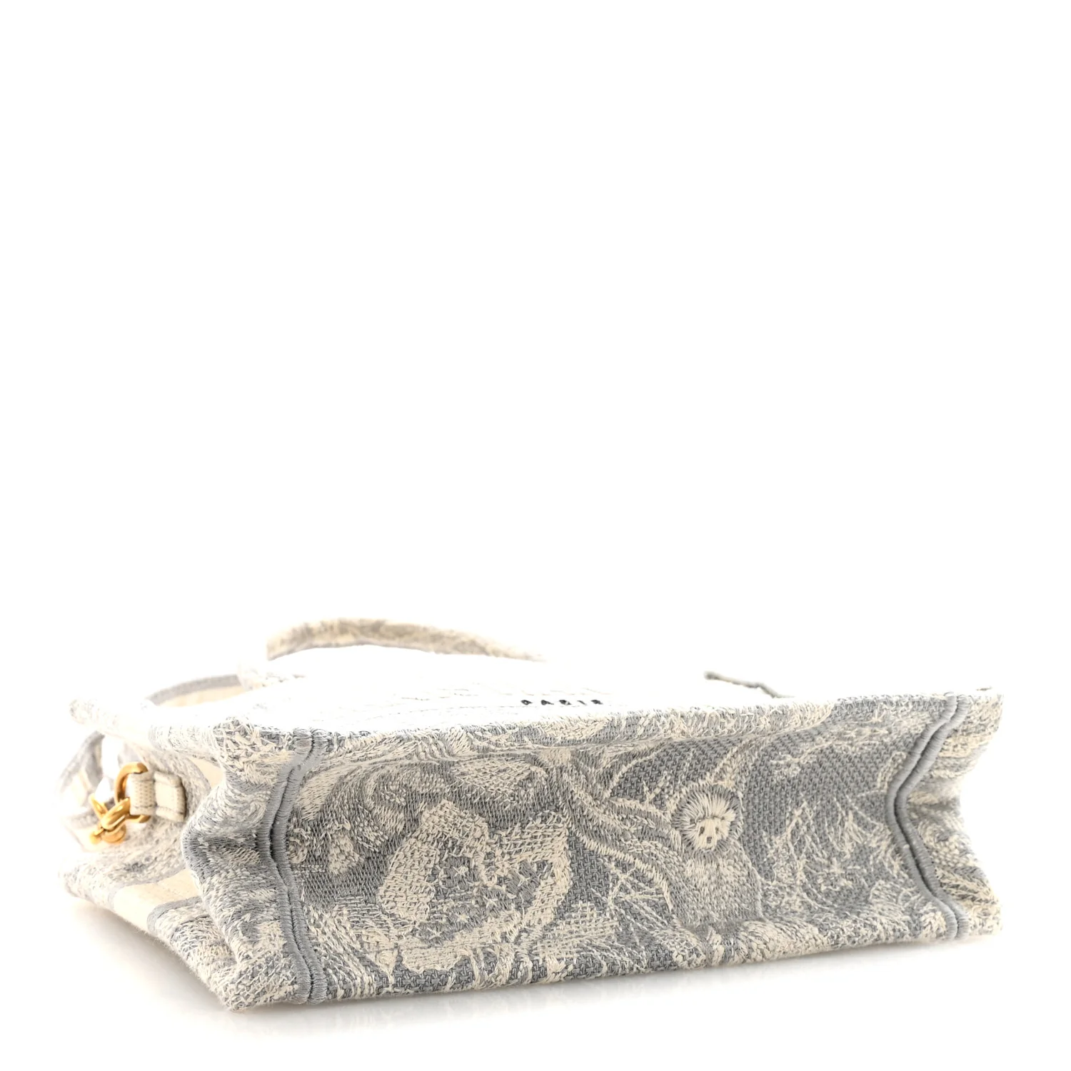 Canvas Embroidered Toile De Jouy Reverse Mini Book Tote With Strap Grey - Image 4
