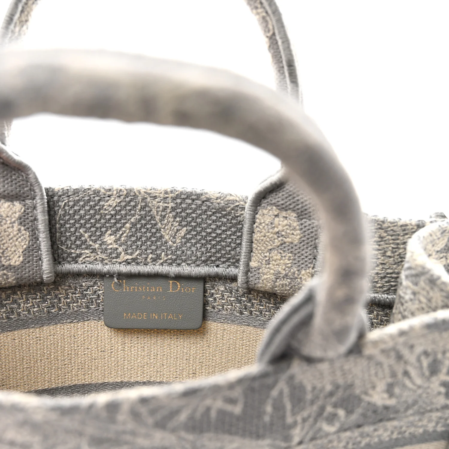 Canvas Embroidered Toile De Jouy Reverse Mini Book Tote With Strap Grey - Image 6