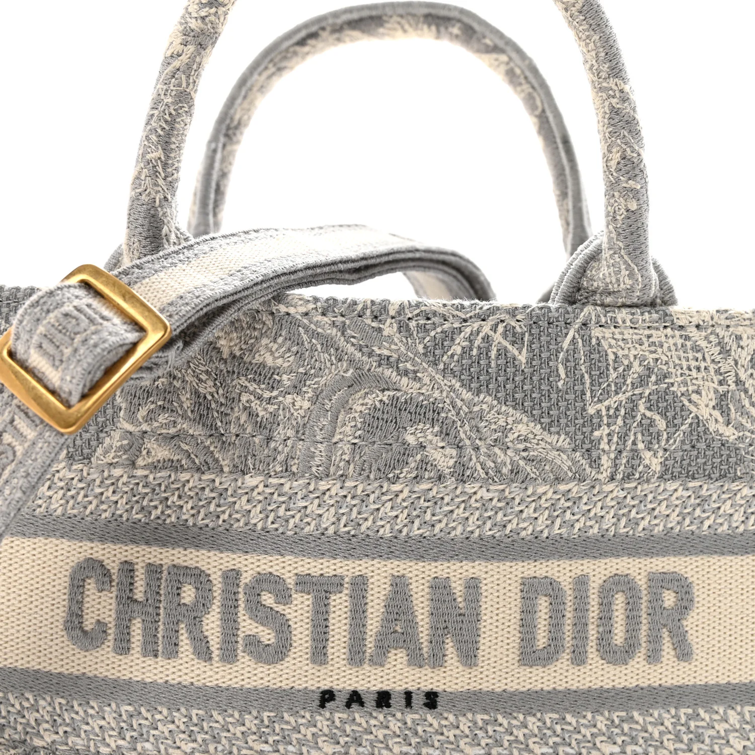 Canvas Embroidered Toile De Jouy Reverse Mini Book Tote With Strap Grey - Image 7